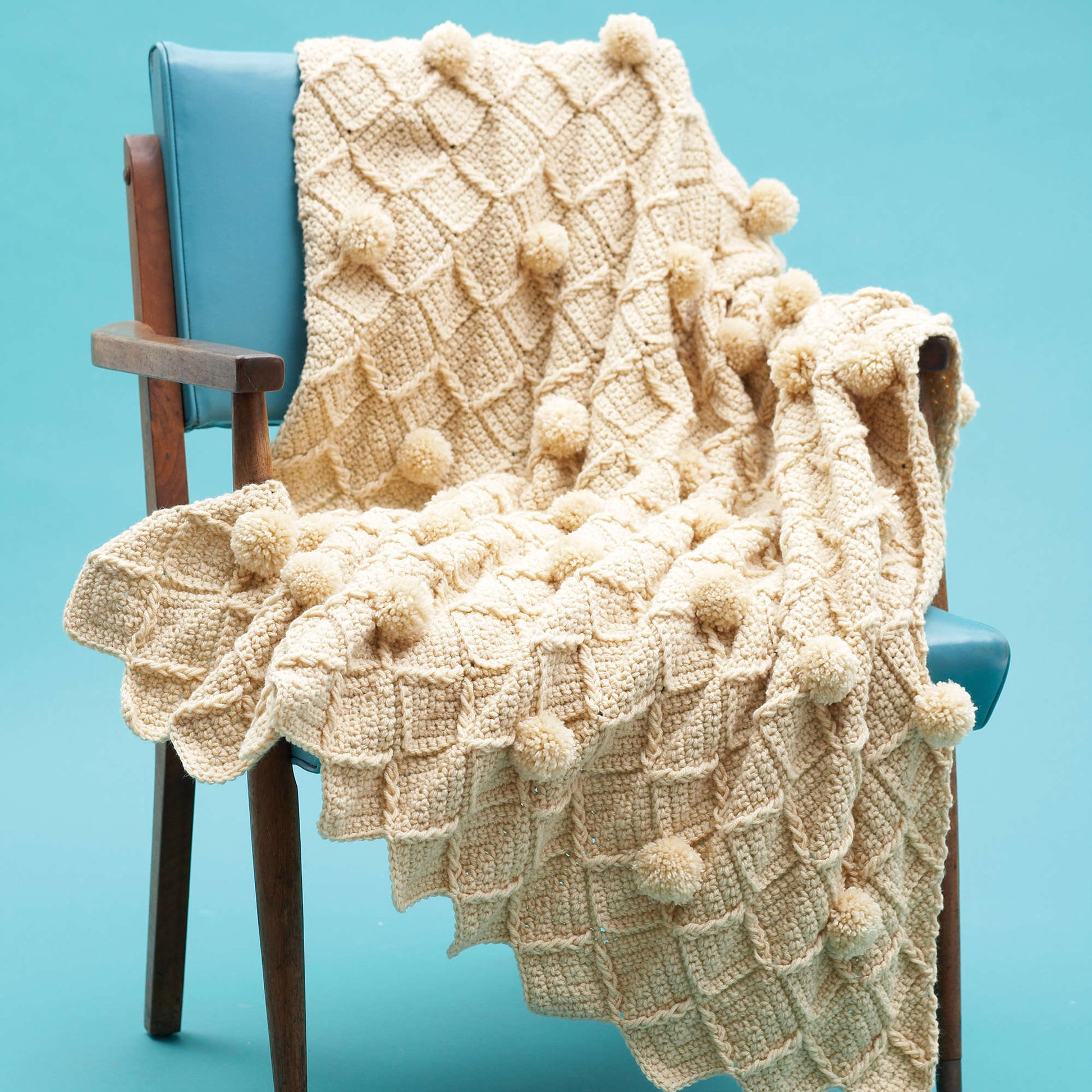 Free Bernat Lattice Pompom Crochet Blanket Pattern