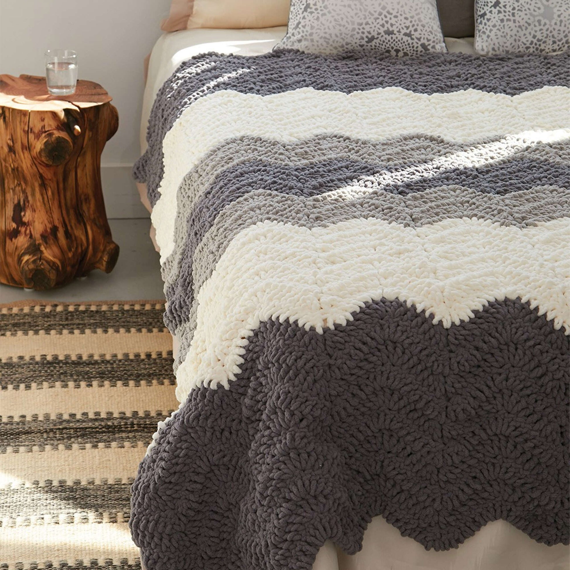 Bernat Grey Scale Crochet Blanket Crochet Blanket made in Bernat Blanket yarn