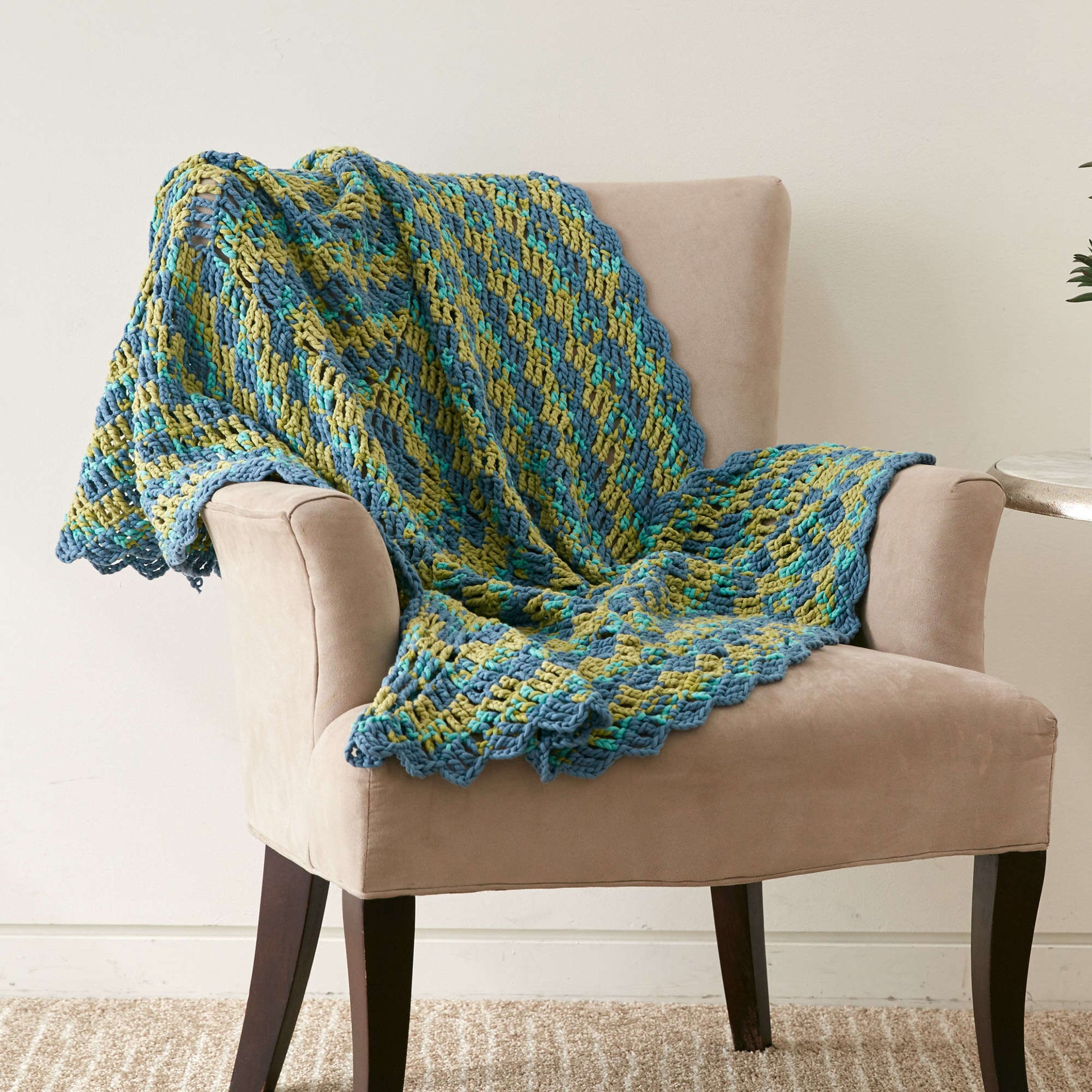 Bernat Round The Block Afghan Crochet Blanket made in Bernat Maker Home Dec yarn
