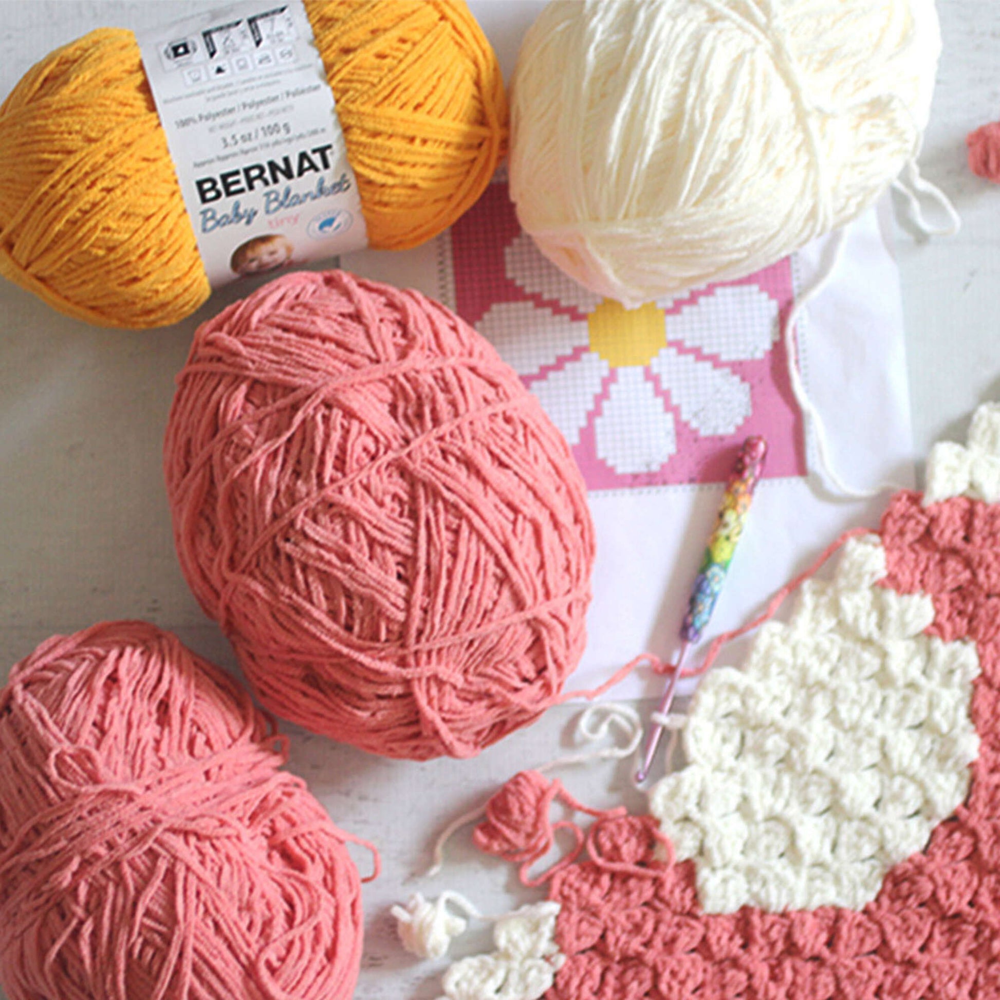 Bernat Daisy C2C Crochet Blanket Crochet Blanket made in Bernat Baby Blanket Tiny yarn