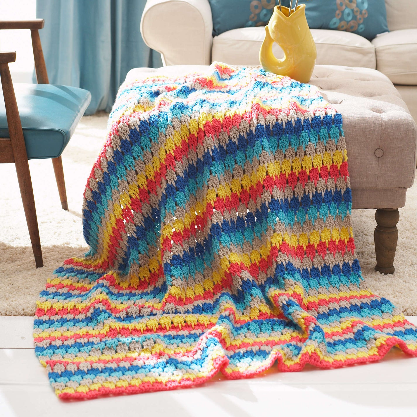 Free Bernat Larksfoot Retro Crochet Blanket Pattern Yarnspirations