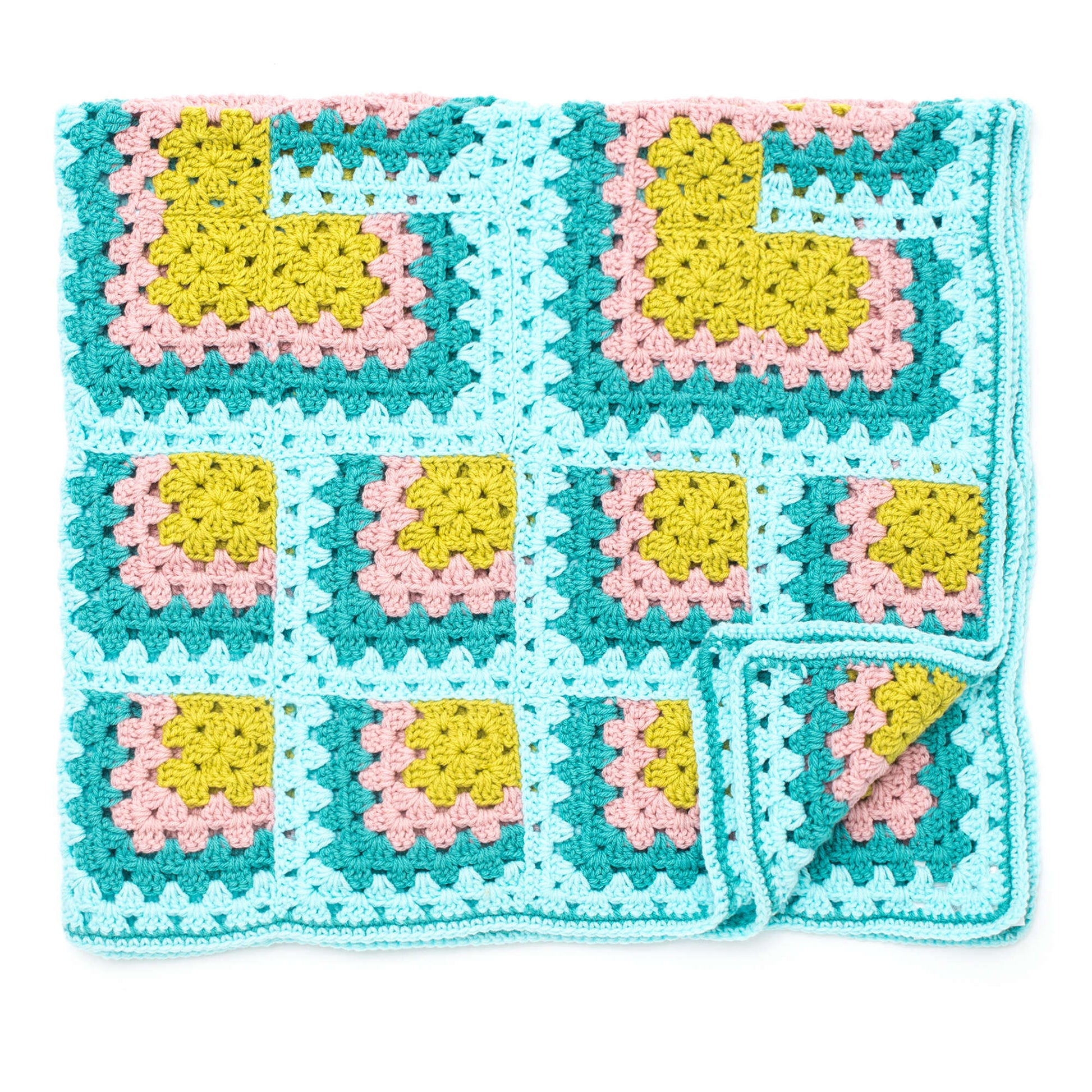 Bernat Mitered Granny Square Throw Crochet Blanket made in Bernat Super Value yarn
