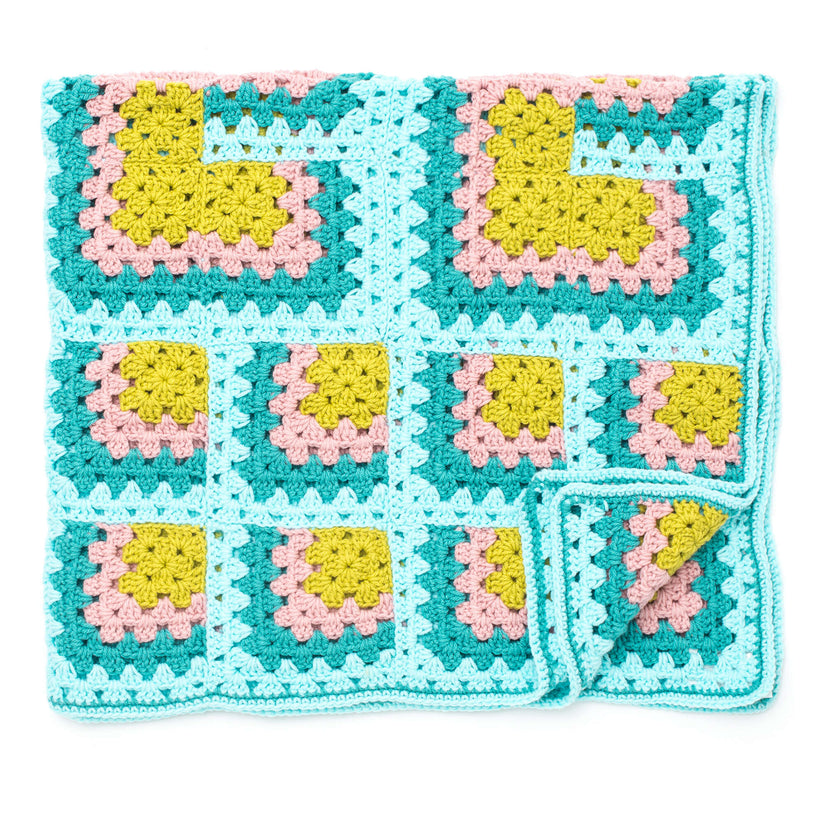 Free Easy Bernat Mitered Granny Square Throw Crochet Pattern
