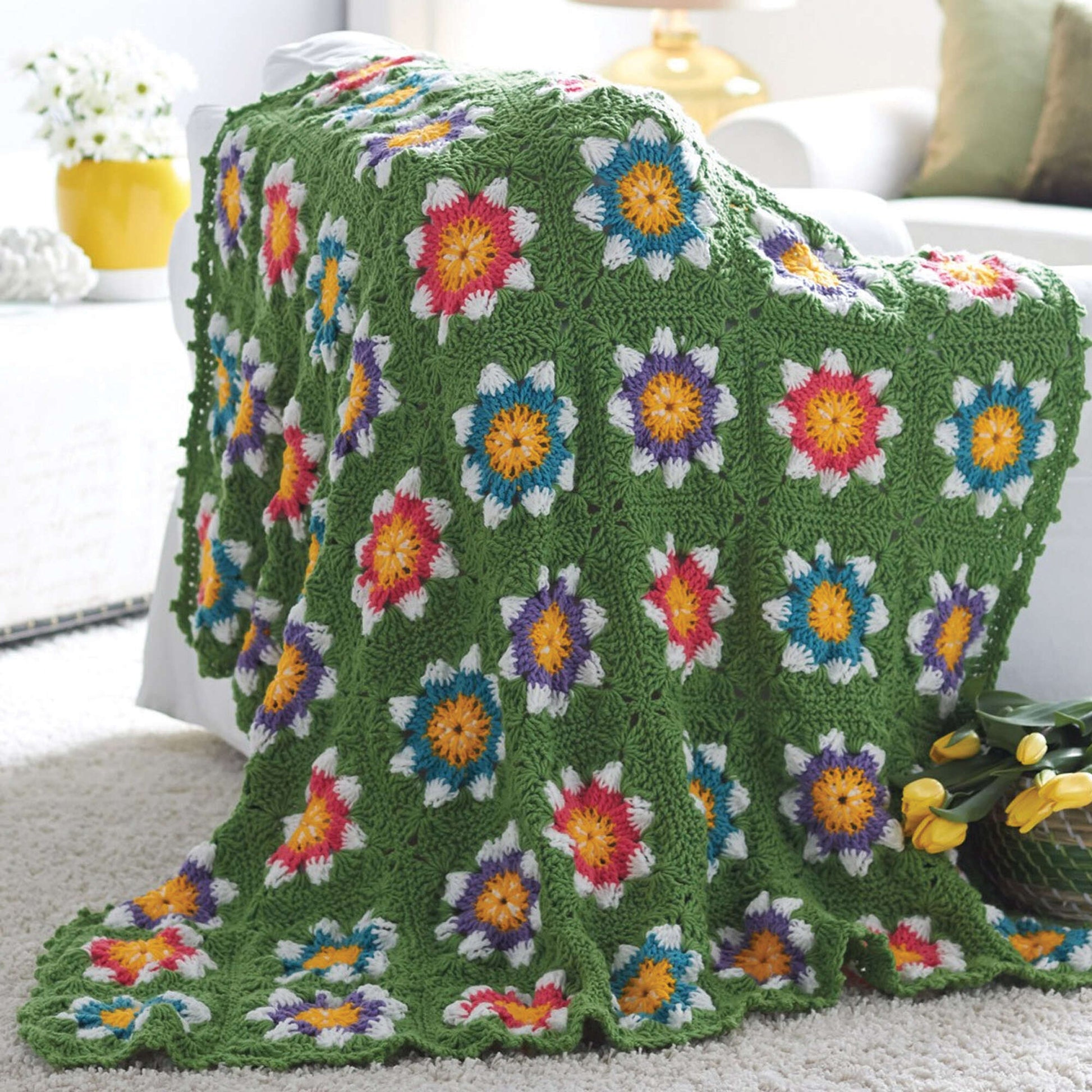 Free Bernat Field Of Flowers Crochet Blanket Pattern