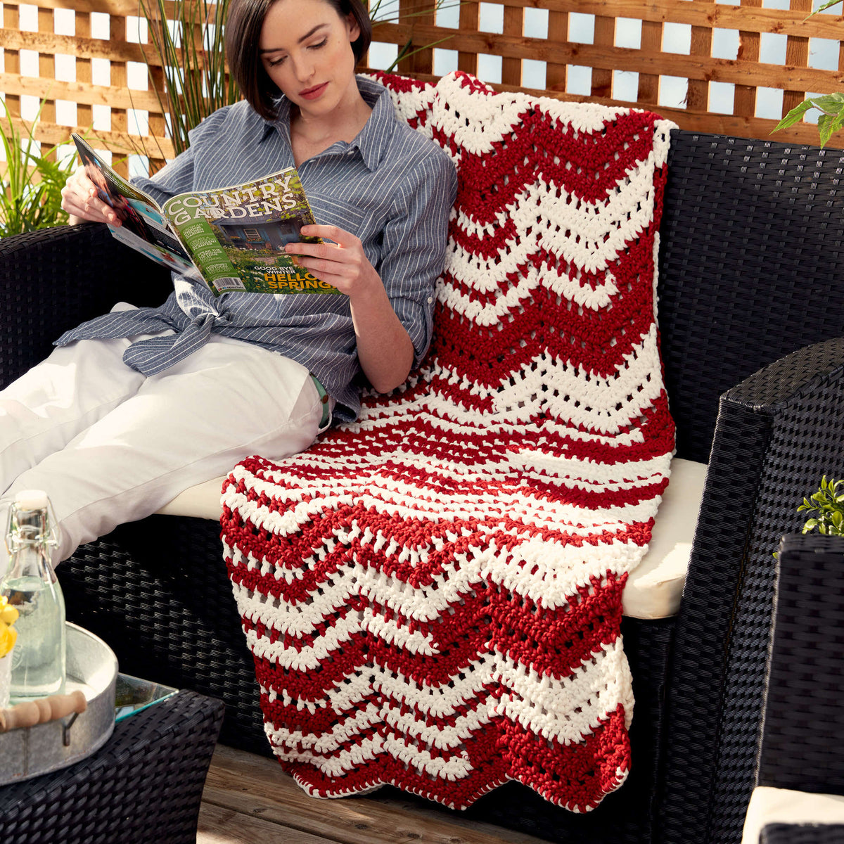 Crochet Blanket made in Bernat Maker Outdoor yarn