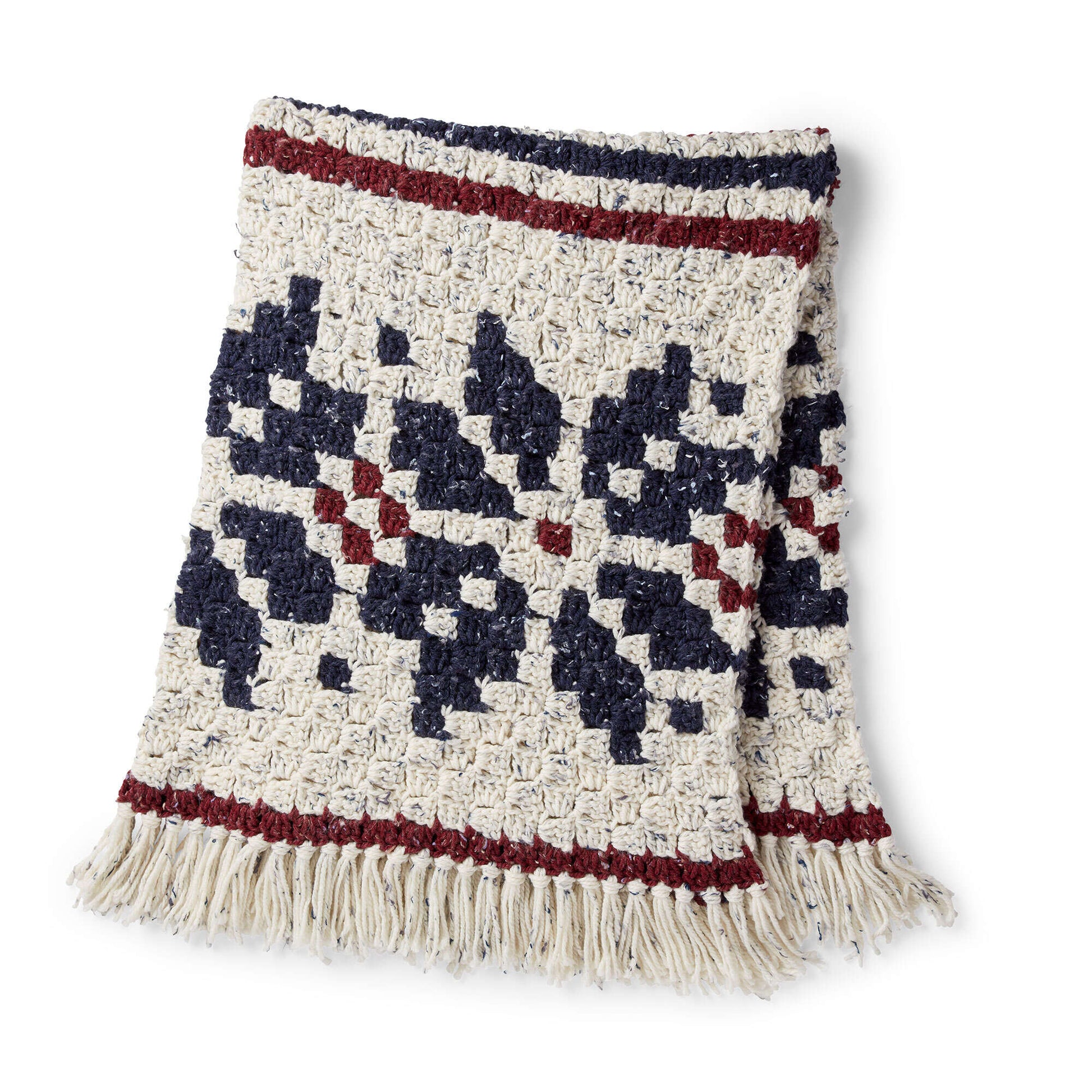 Bernat Crochet C2C Nordic Motif Blanket Crochet Blanket made in Bernat Softee Chunky Tweeds yarn