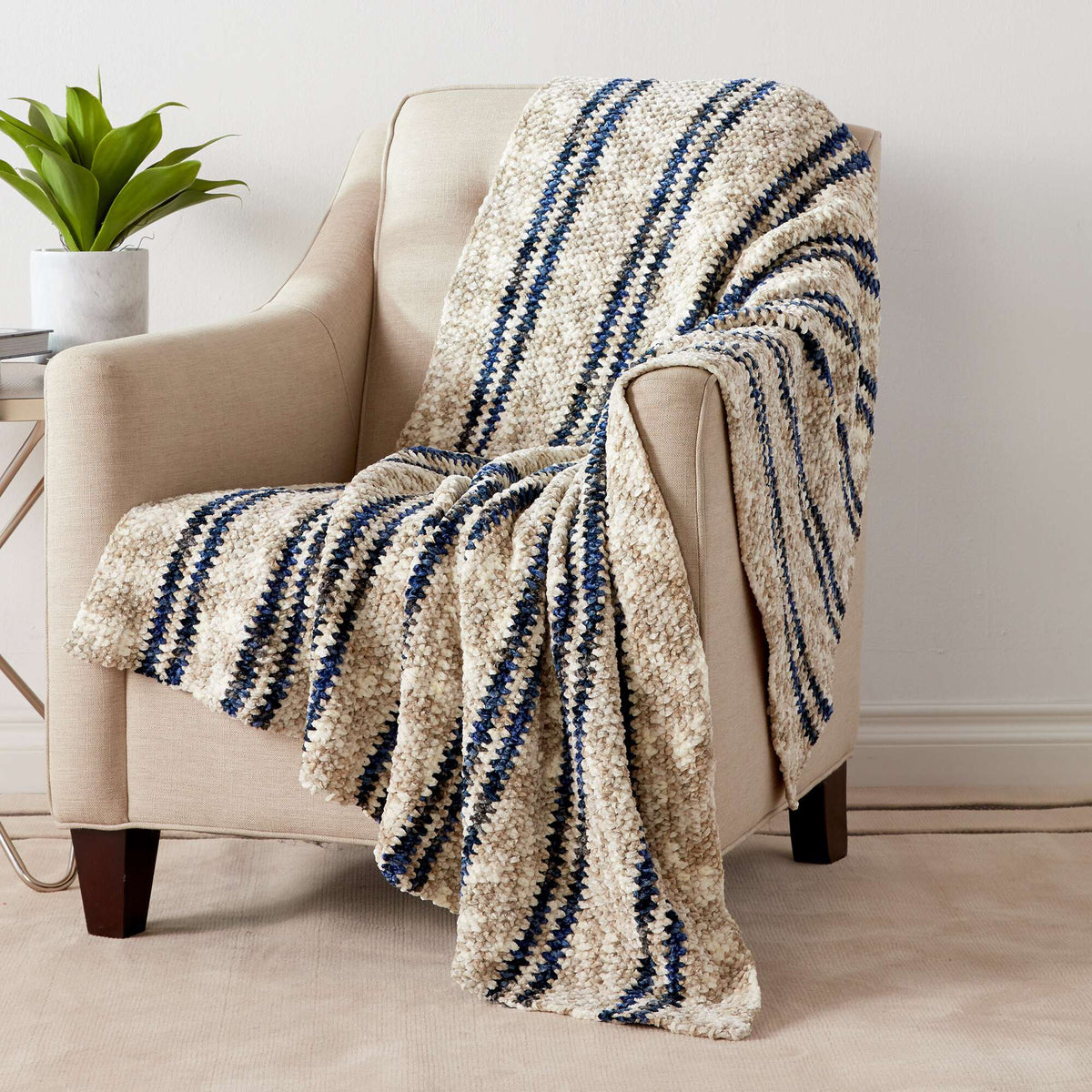 Crochet Blanket made in Bernat Crushed Velvet yarn