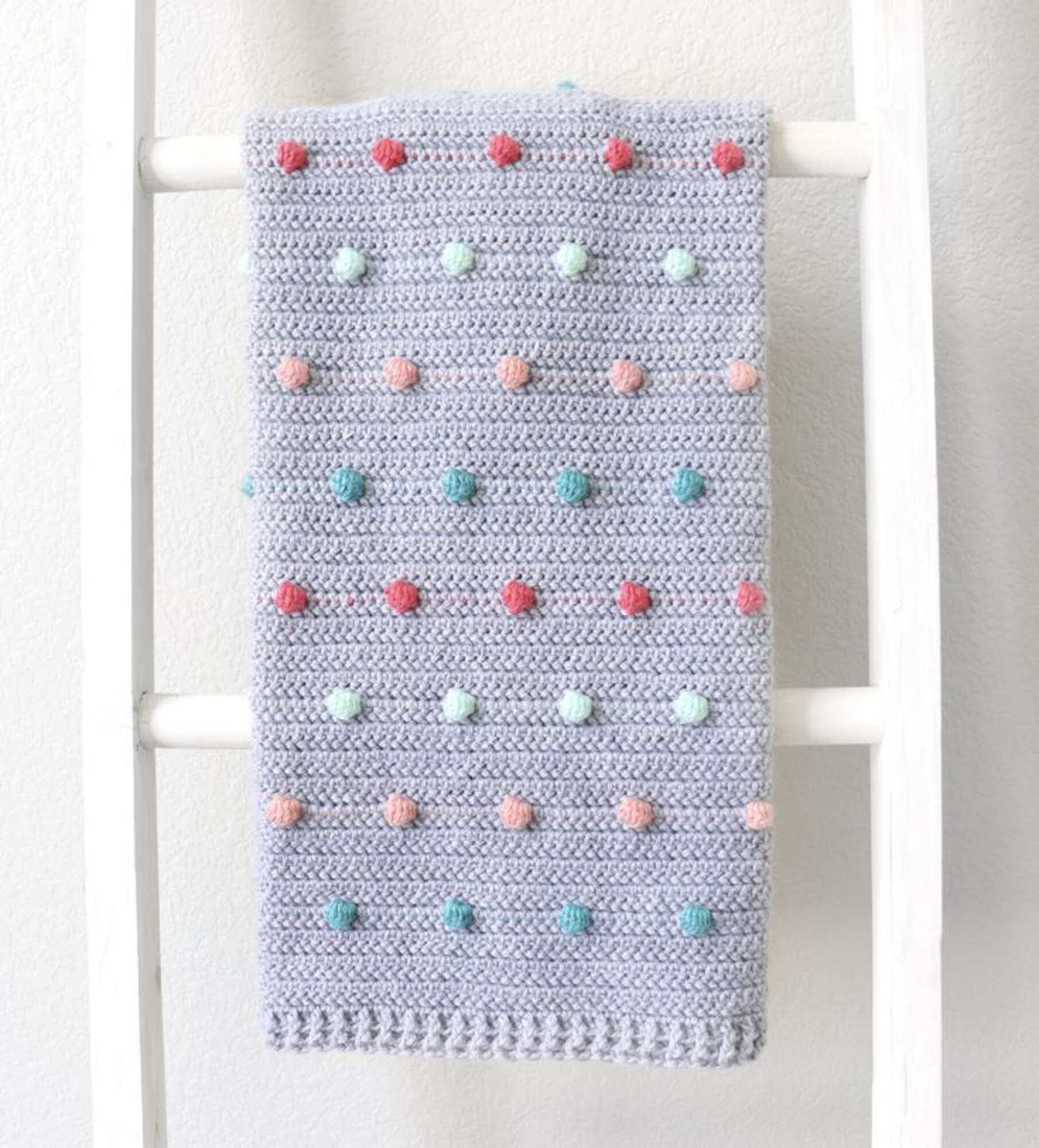 Free Bernat Crochet Colorful Polka Dots Baby Blanket Pattern