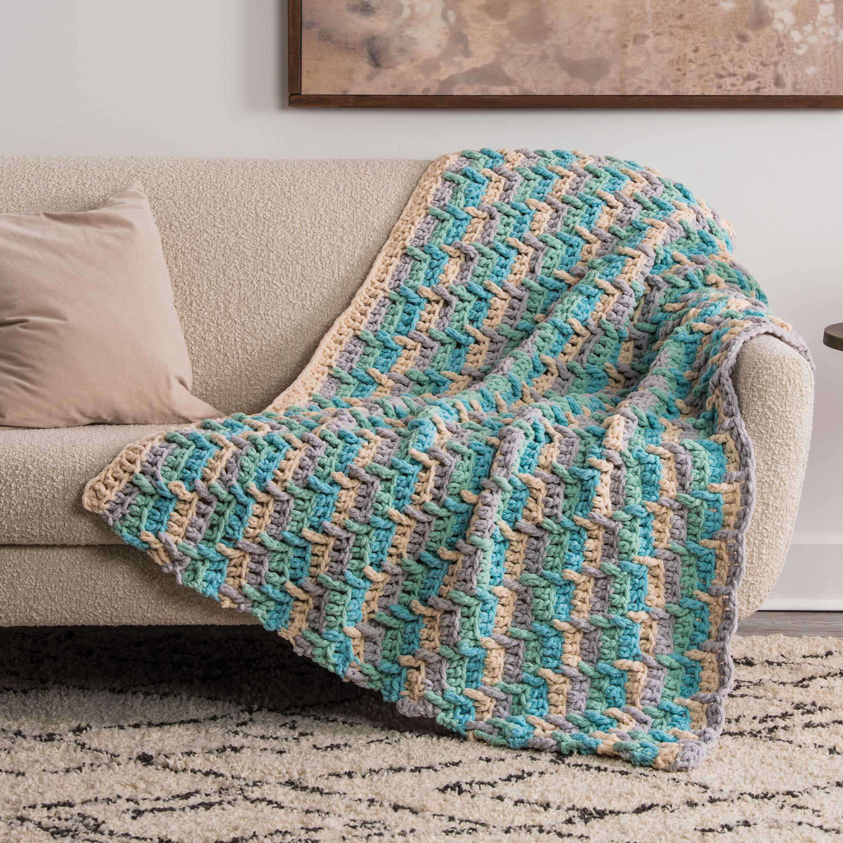 Crochet Blanket made in Bernat Blanket Sparkle yarn