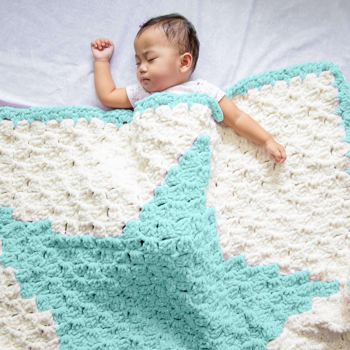 Crochet Blanket made in Bernat Baby Blanket Sparkle yarn