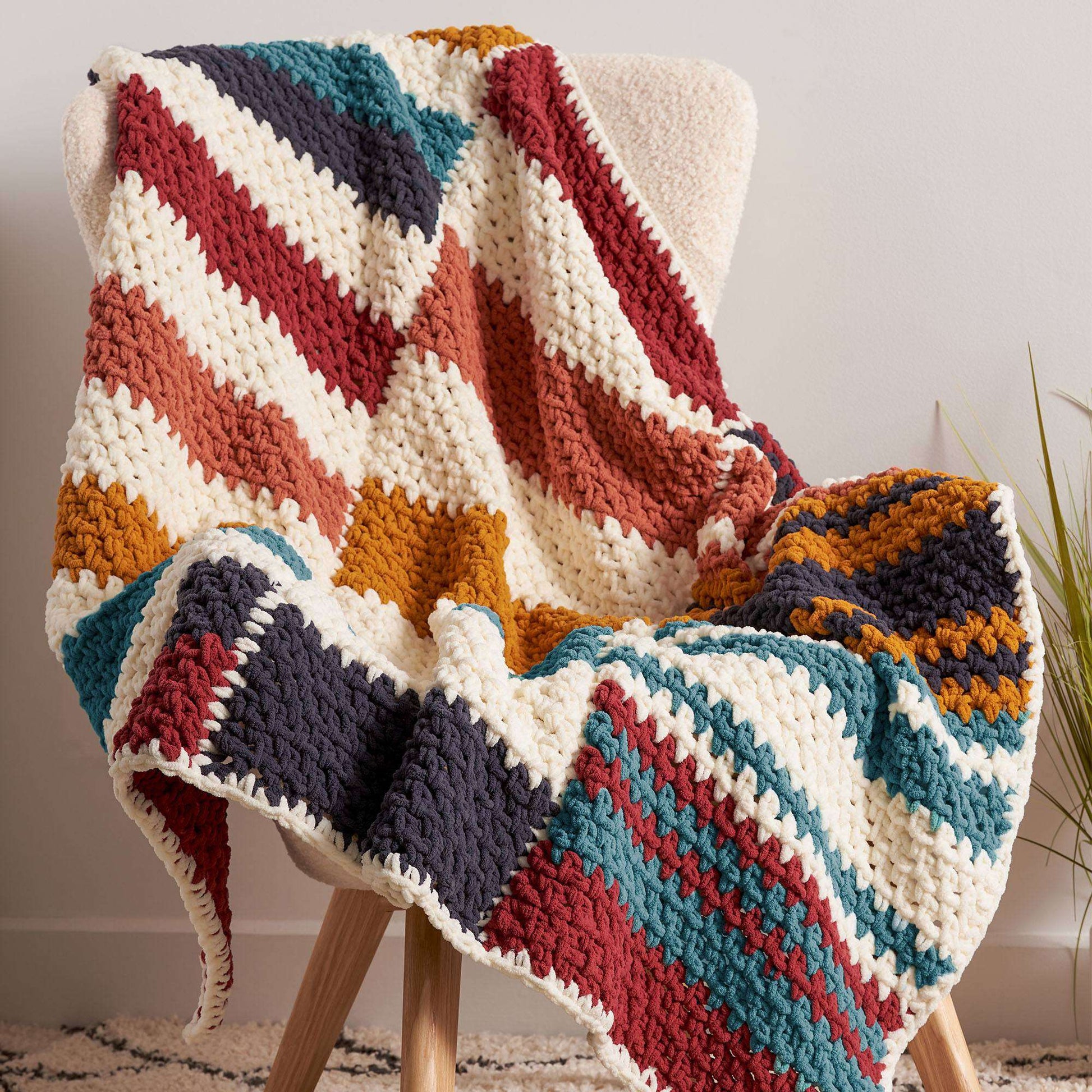 Free Bernat Staggered Stripes Crochet Blanket Pattern