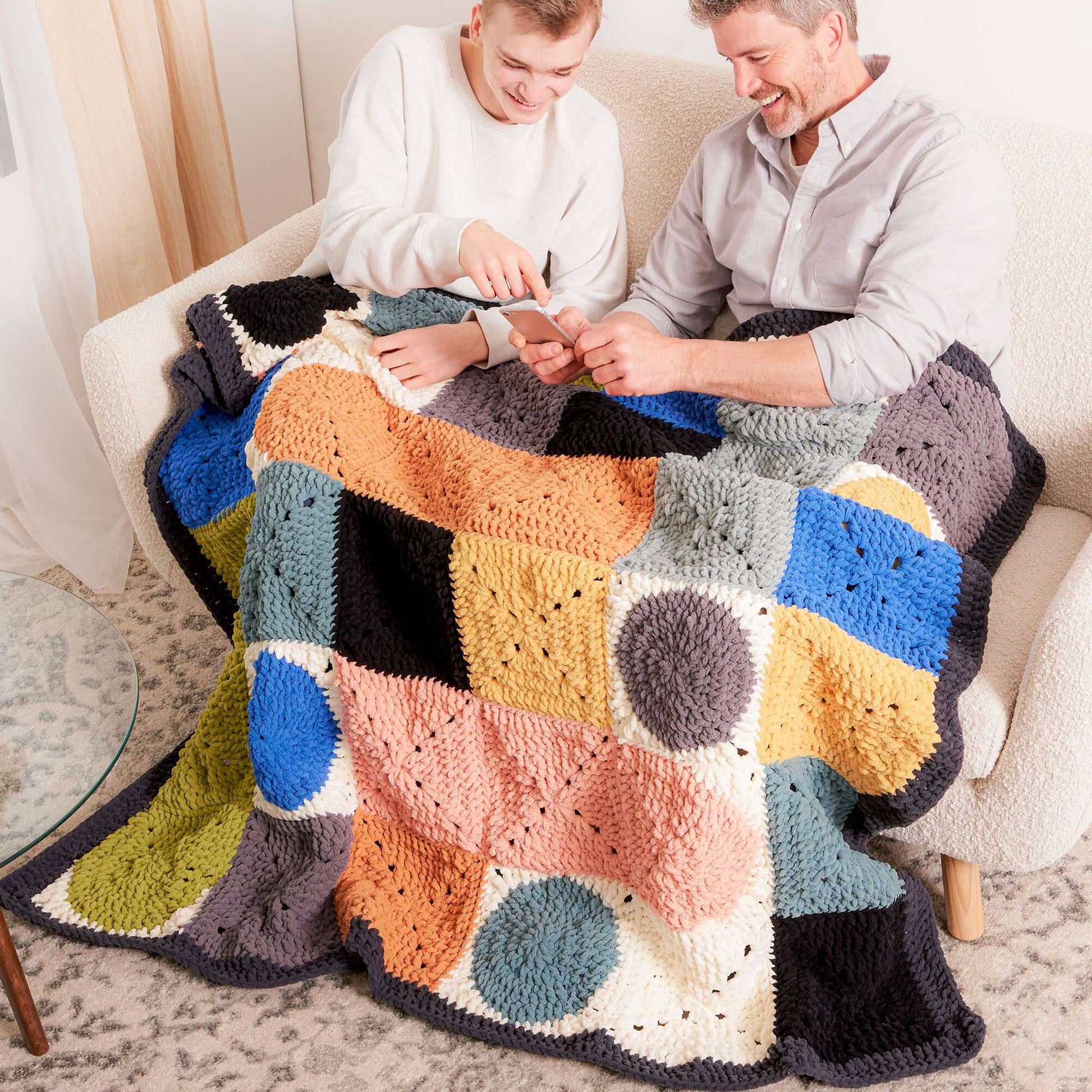 Free Bernat Circle & Square Crochet Blanket Pattern