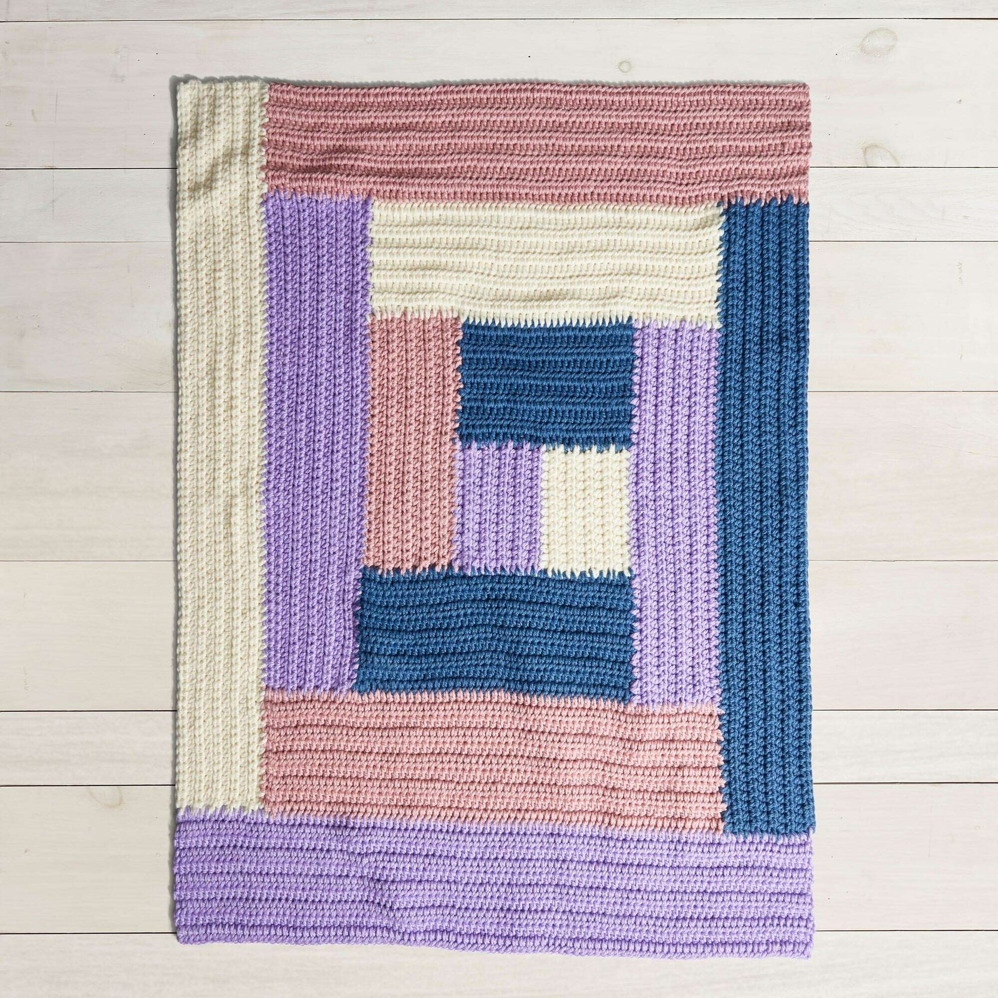 Stitch Club Crochet Log Cabin Blanket + Tutorial Crochet Blanket made in Bernat Softee Baby Chunky yarn
