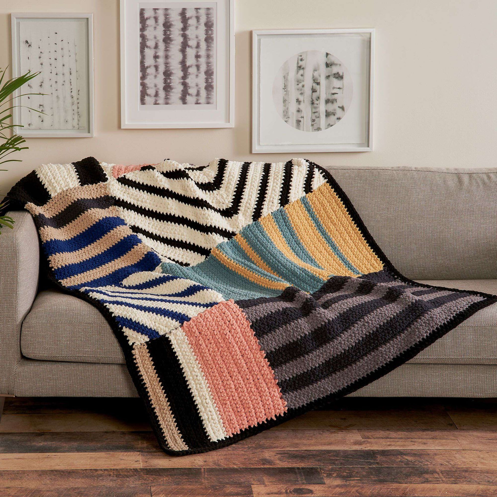 Free Bernat Seamed Squares Geometric Crochet Blanket Pattern