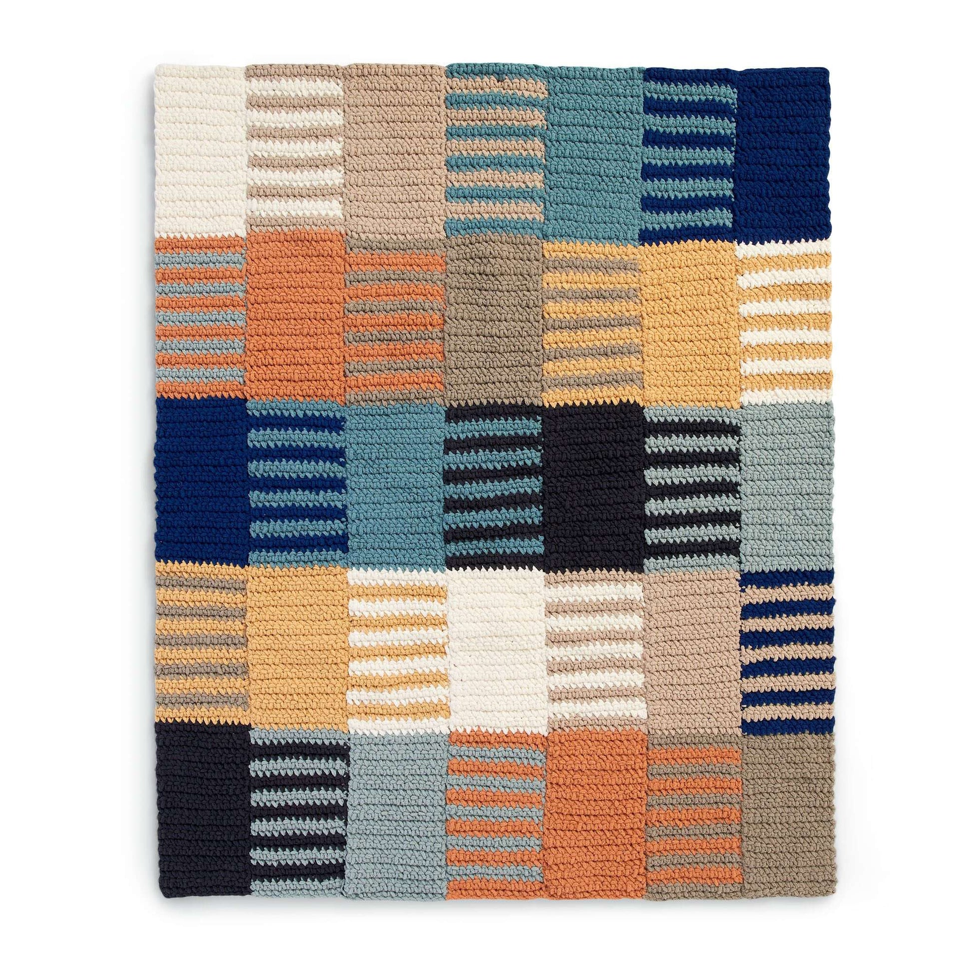 Free Bernat Interlocking Color Block Crochet Blanket Pattern