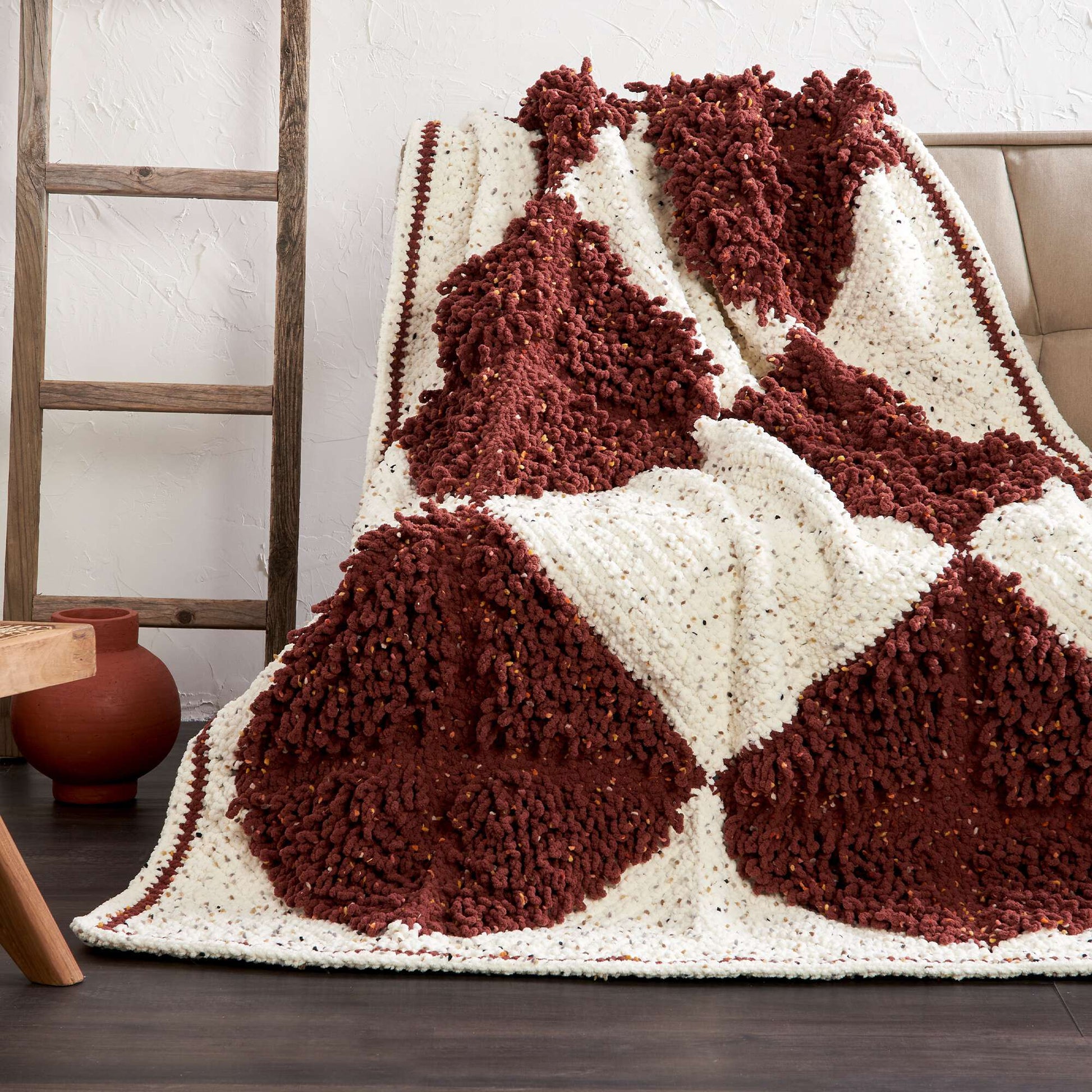 Free Bernat Loopy Diamond Crochet Blanket Pattern
