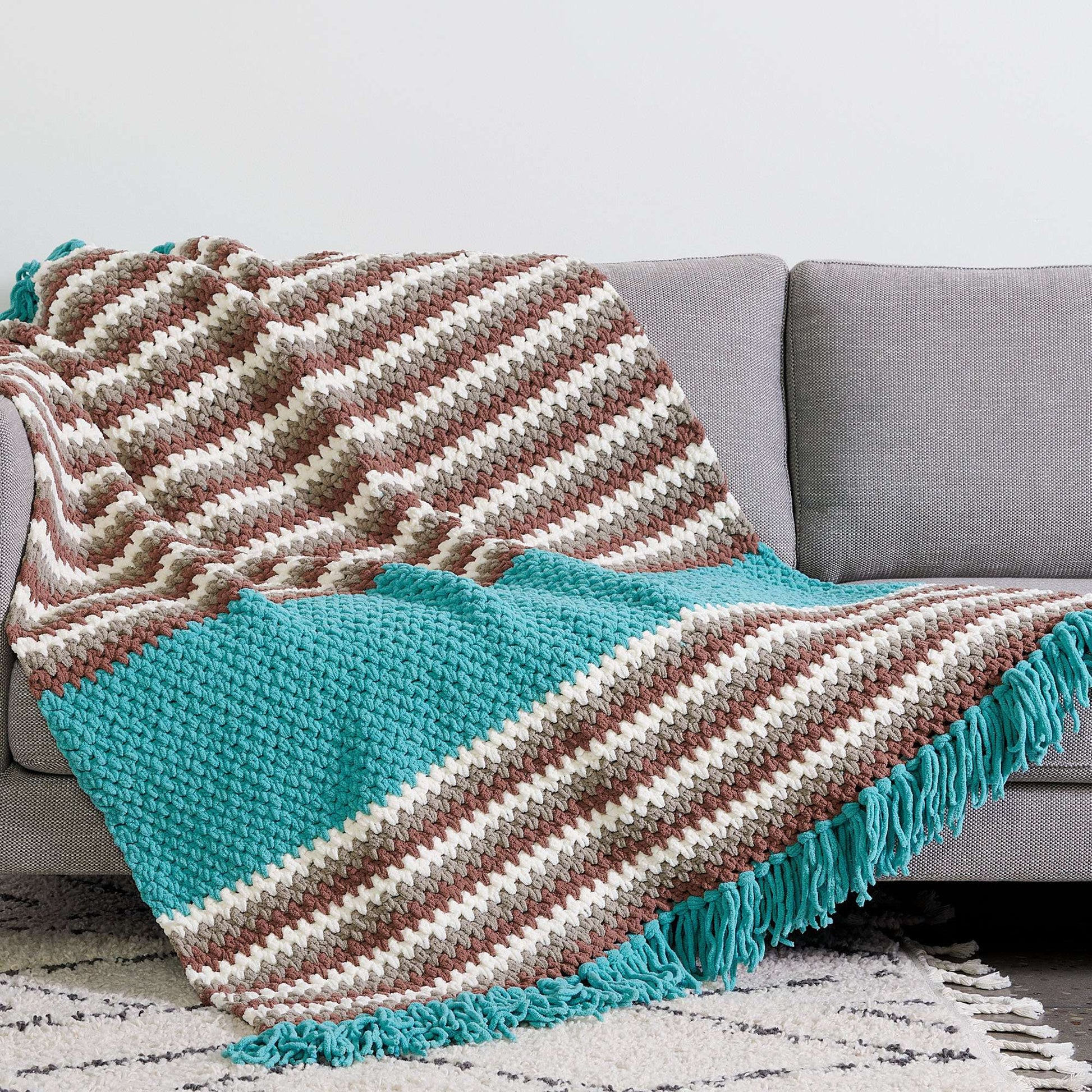 Free Bernat Color Block Stripes Crochet Blanket Pattern