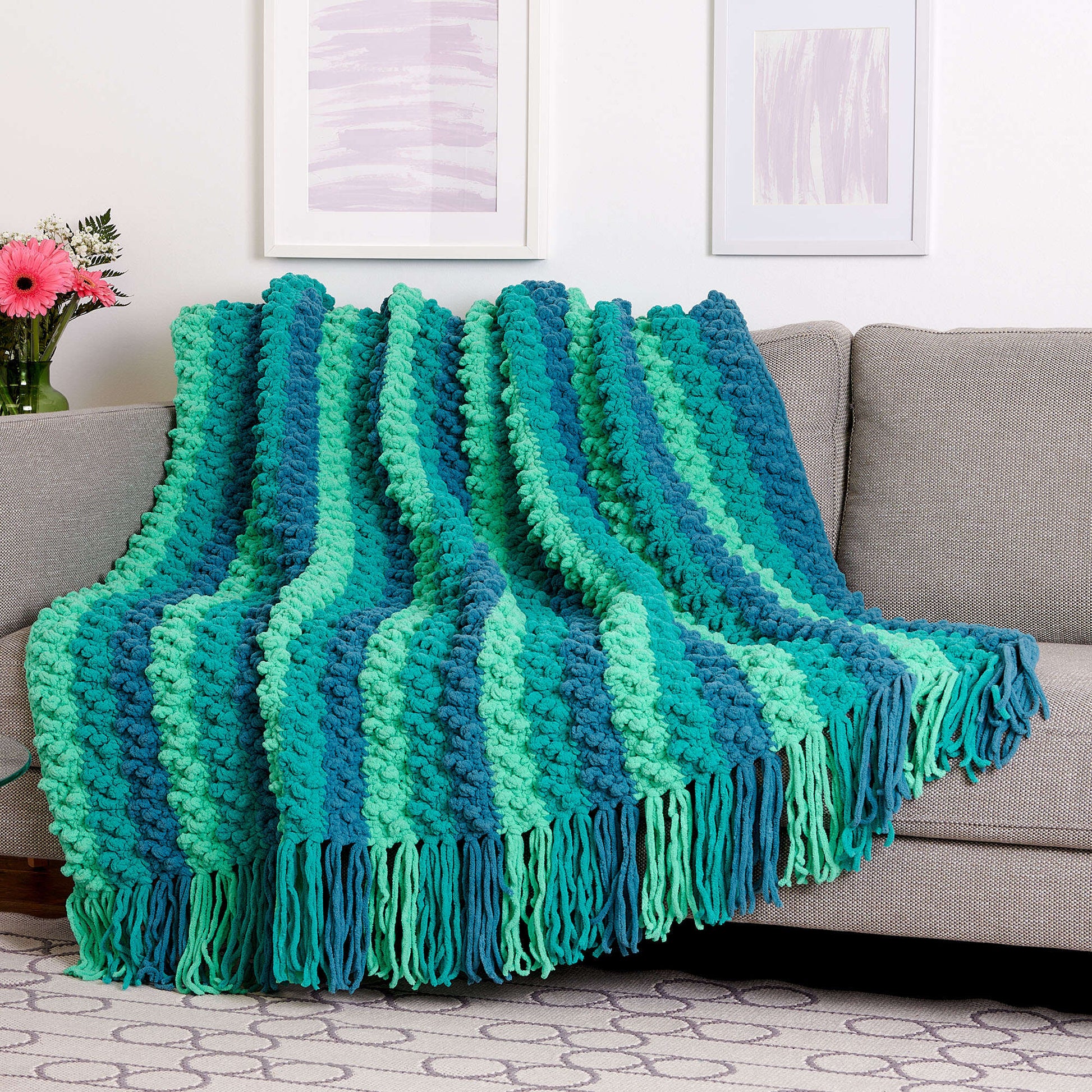 Free Bernat Crochet Chevron Bobble Stripes Blanket Pattern