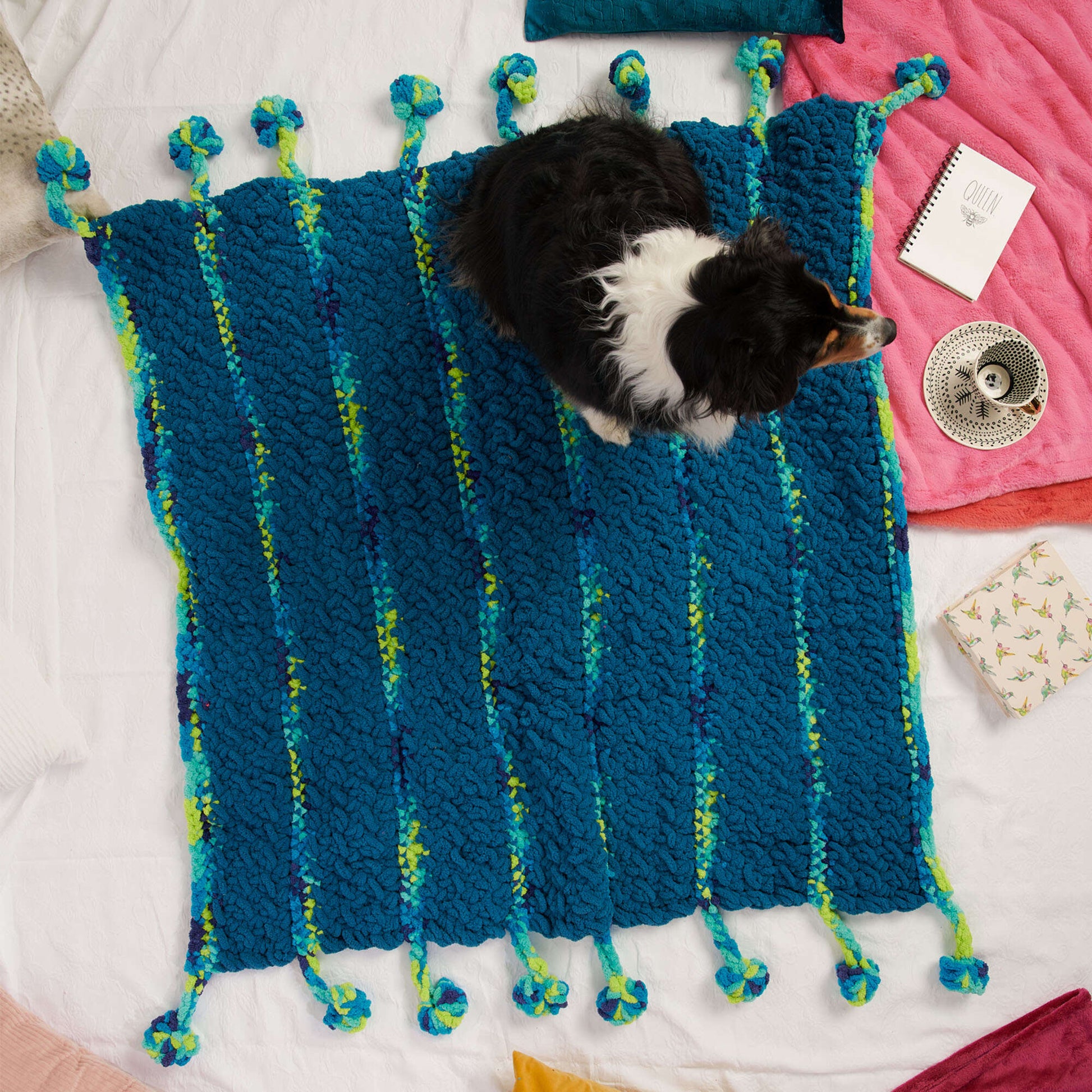 Free Bernat Big Poms Crochet Blanket Pattern