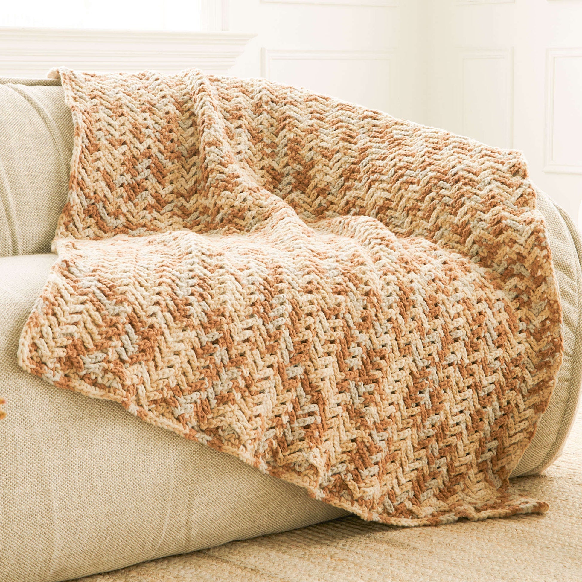 Free Bernat Fleecy Herringbone Crochet Blanket Pattern