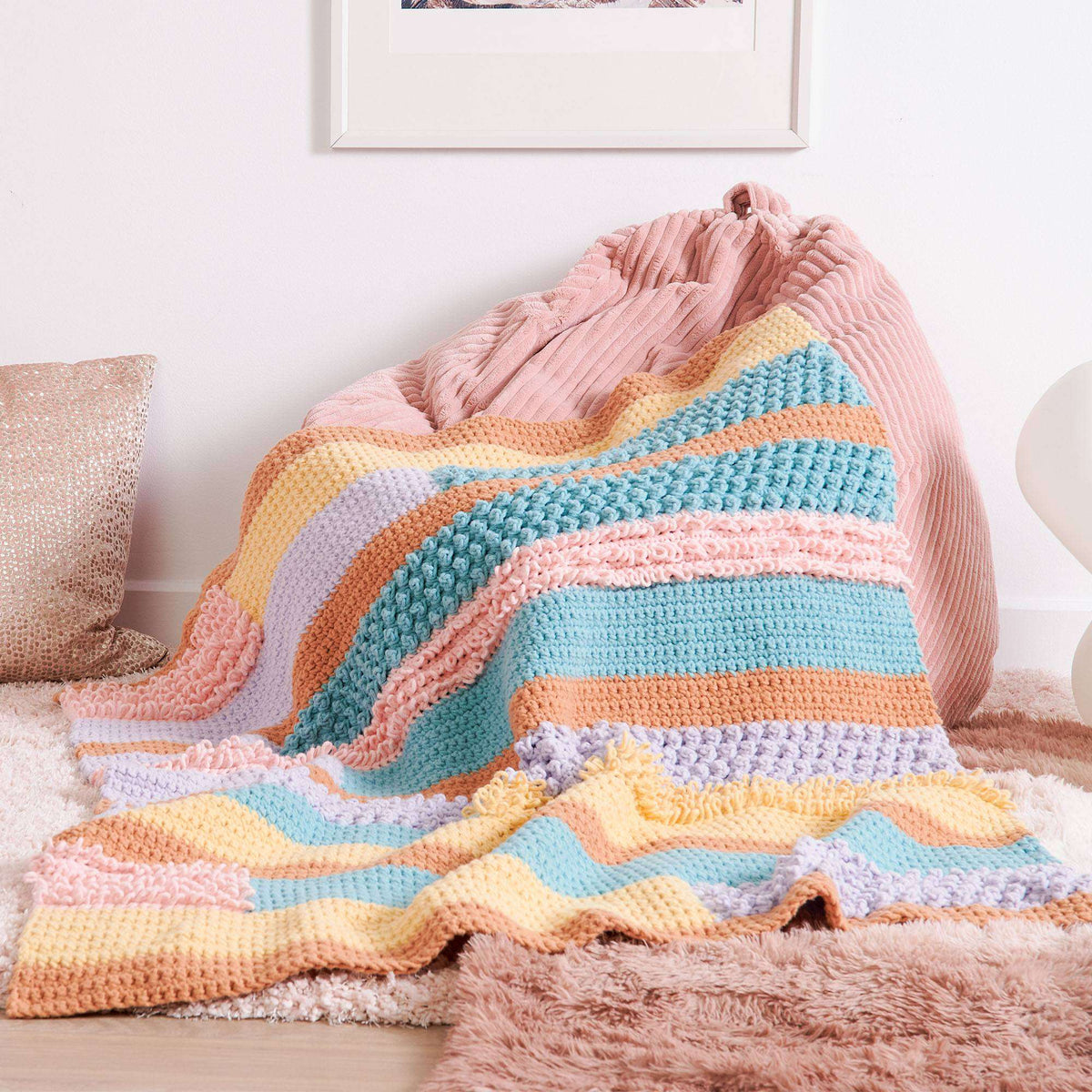 Crochet Blanket made in Bernat Forever Fleece yarn