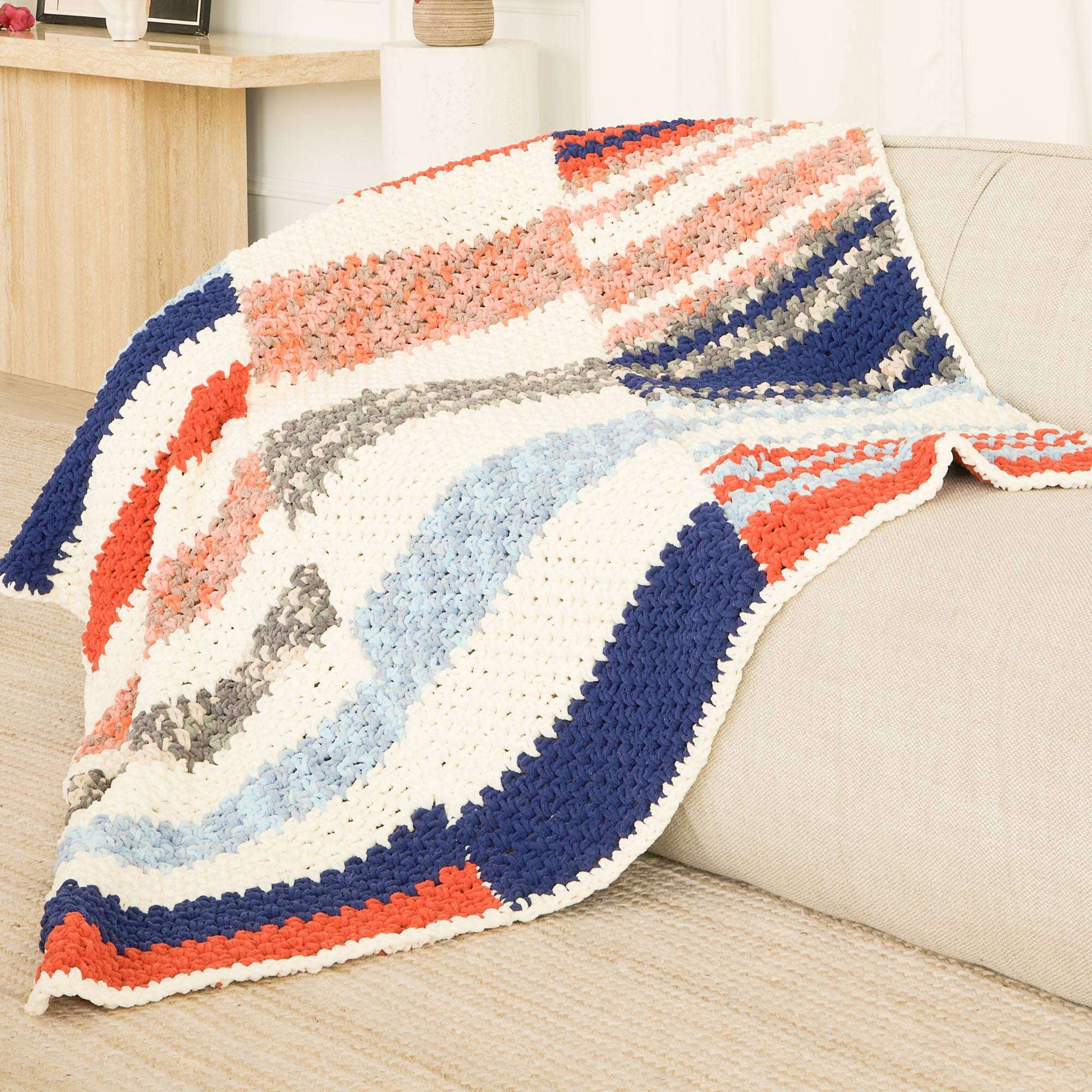 Free Bernat Patchwork Stripes Crochet Blanket Pattern