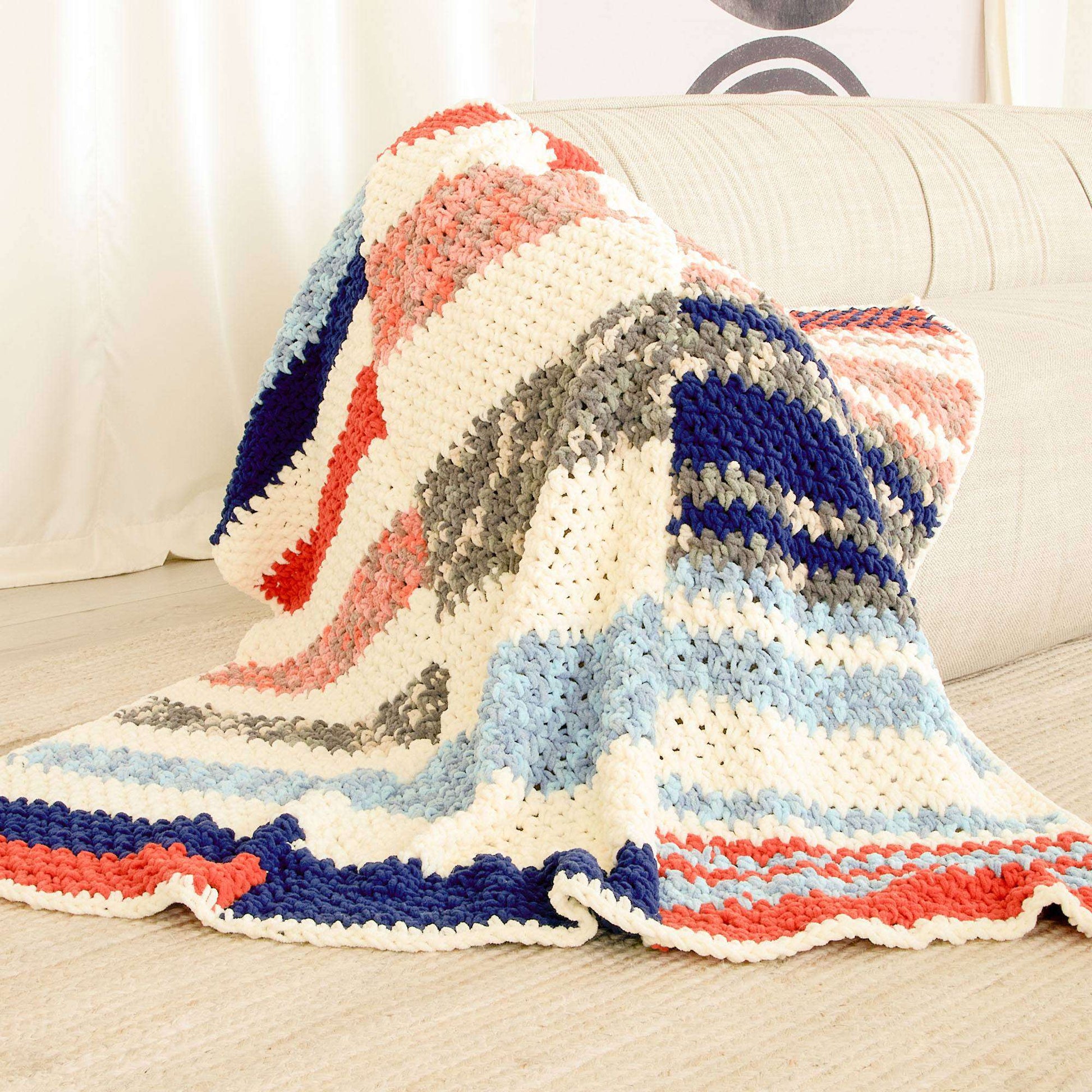 Free Bernat Patchwork Stripes Crochet Blanket Pattern