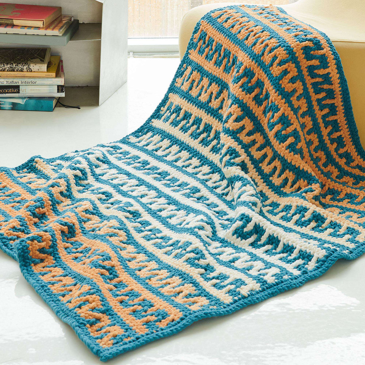 Crochet Blanket made in Bernat Blanket Perfect Phasing yarn