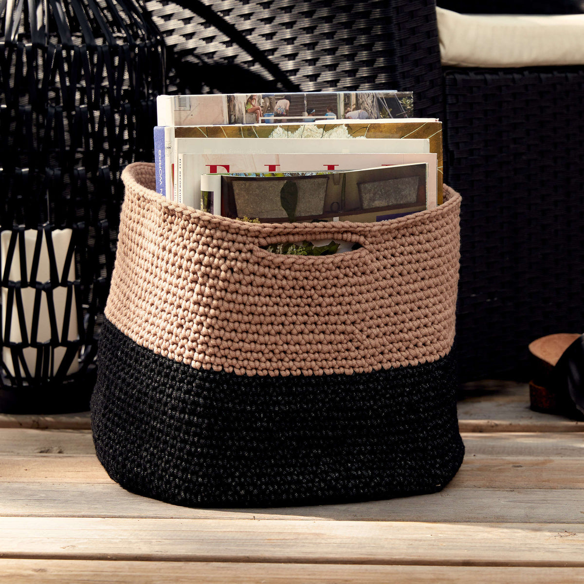 Crochet Basket made in Bernat Maker Outdoor yarn