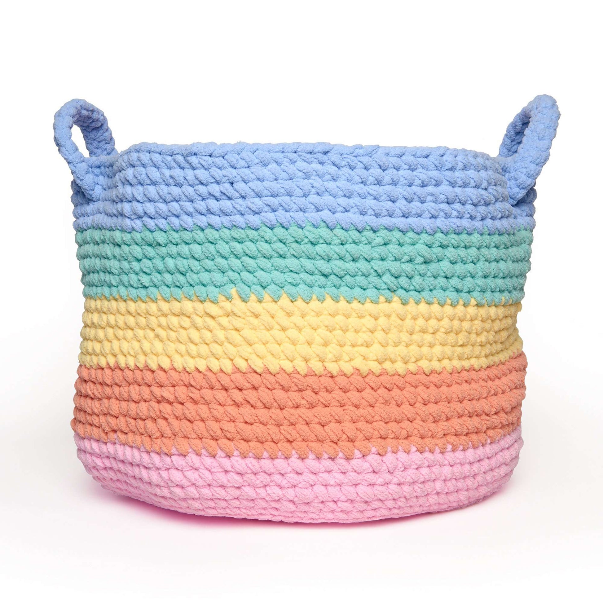 Free Bernat Crochet Rainbow Stripe Basket Pattern