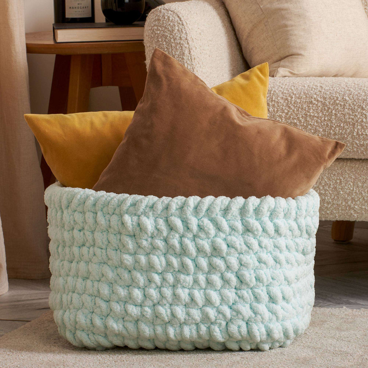 Crochet Basket made in Bernat Blanket Extra Thick yarn