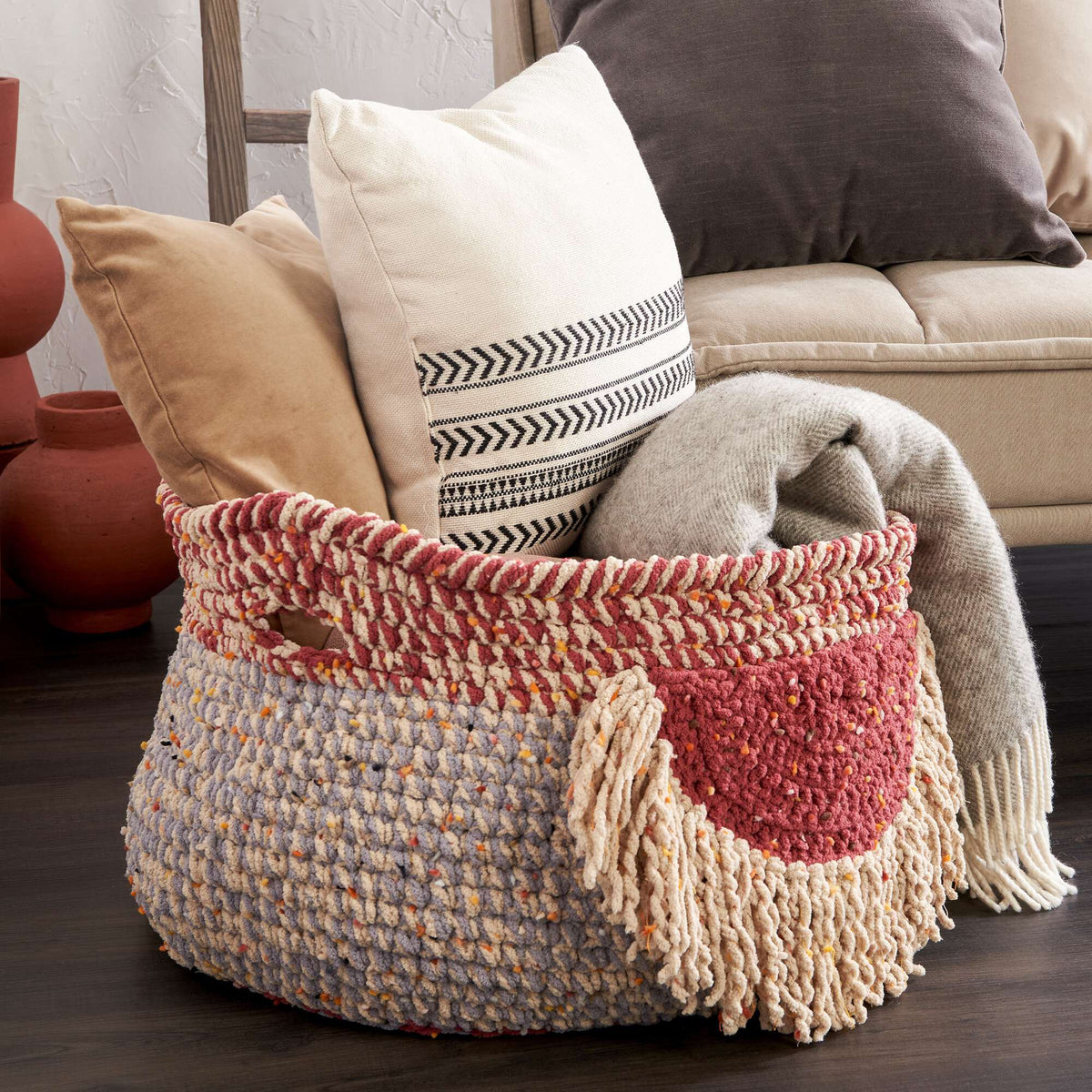 Crochet Basket made in Bernat Blanket Confetti yarn