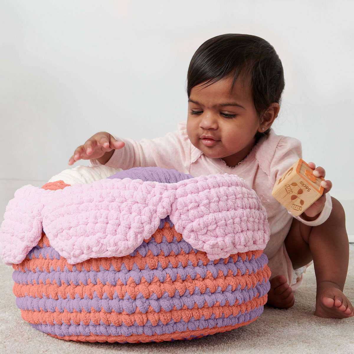 Crochet Basket made in Bernat Baby Blanket yarn