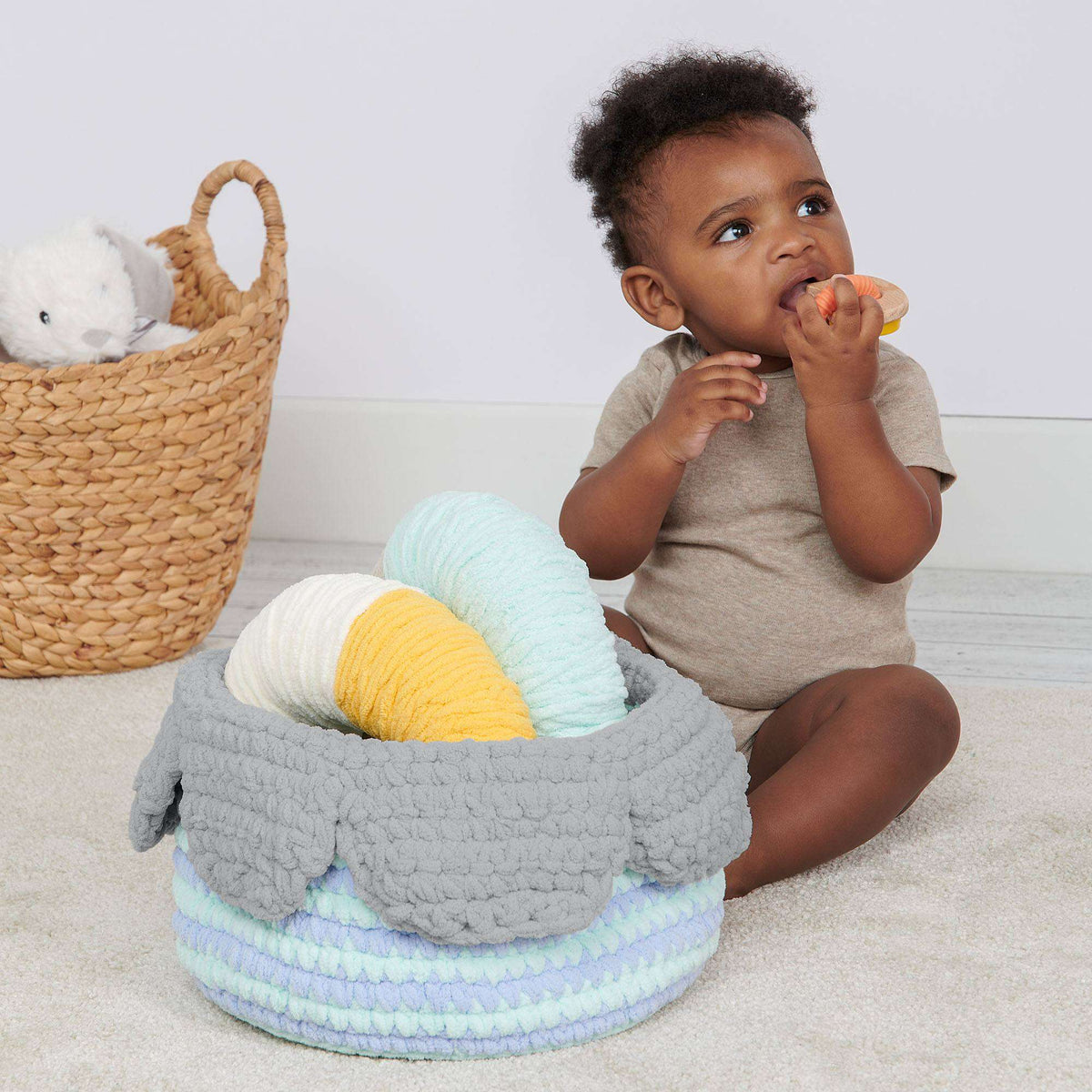 Crochet Basket made in Bernat Baby Blanket yarn