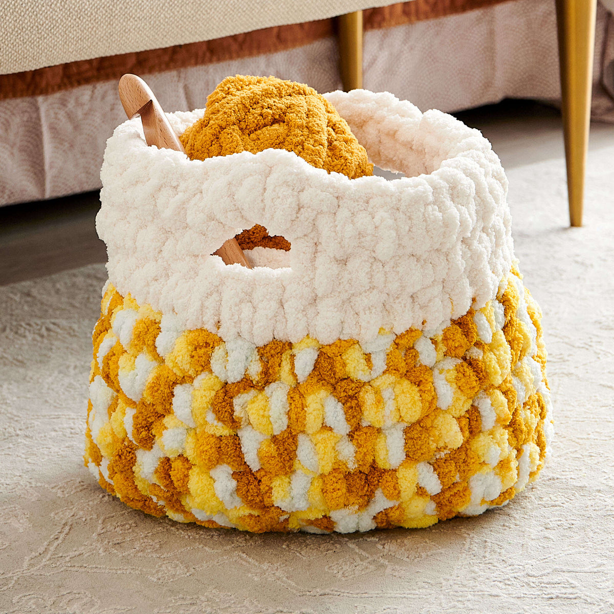 Crochet Basket made in Bernat Blanket Extra Thick yarn