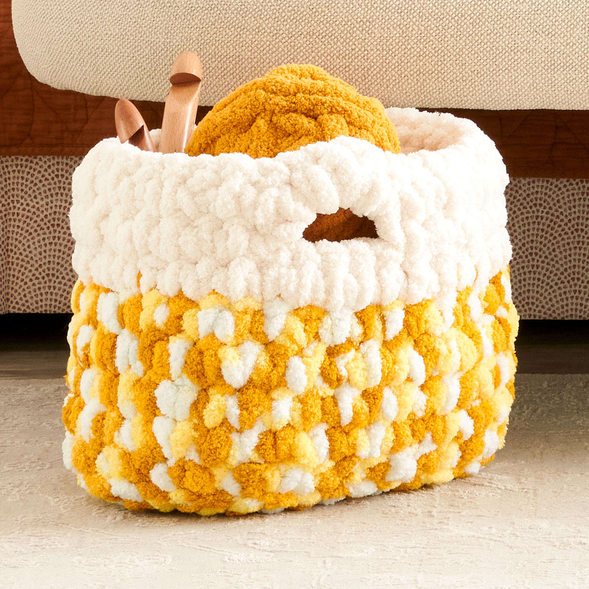Crochet Basket made in Bernat Blanket Extra Thick yarn