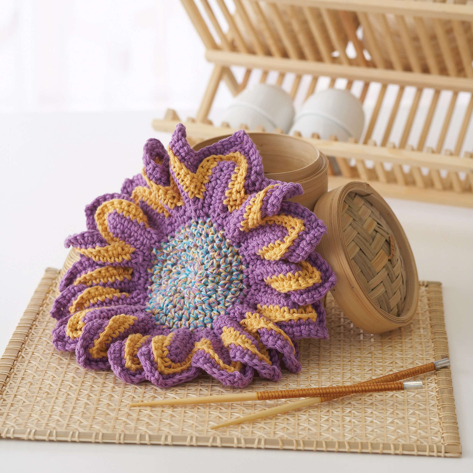Bernat Plum Blossom Dishcloth Crochet Dishcloth made in Bernat Handicrafter Cotton yarn