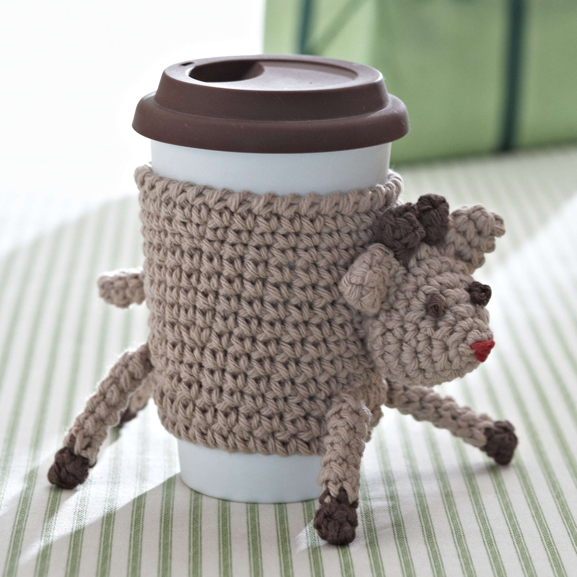 Bernat Reindeer Cup Cozy Crochet Holiday made in Bernat Handicrafter Cotton yarn
