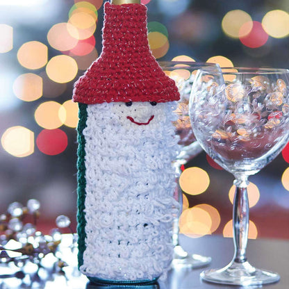 Bernat Gnome For The Holidays Wine Bottle Cozy Crochet Holiday made in Bernat Handicrafter Cotton yarn