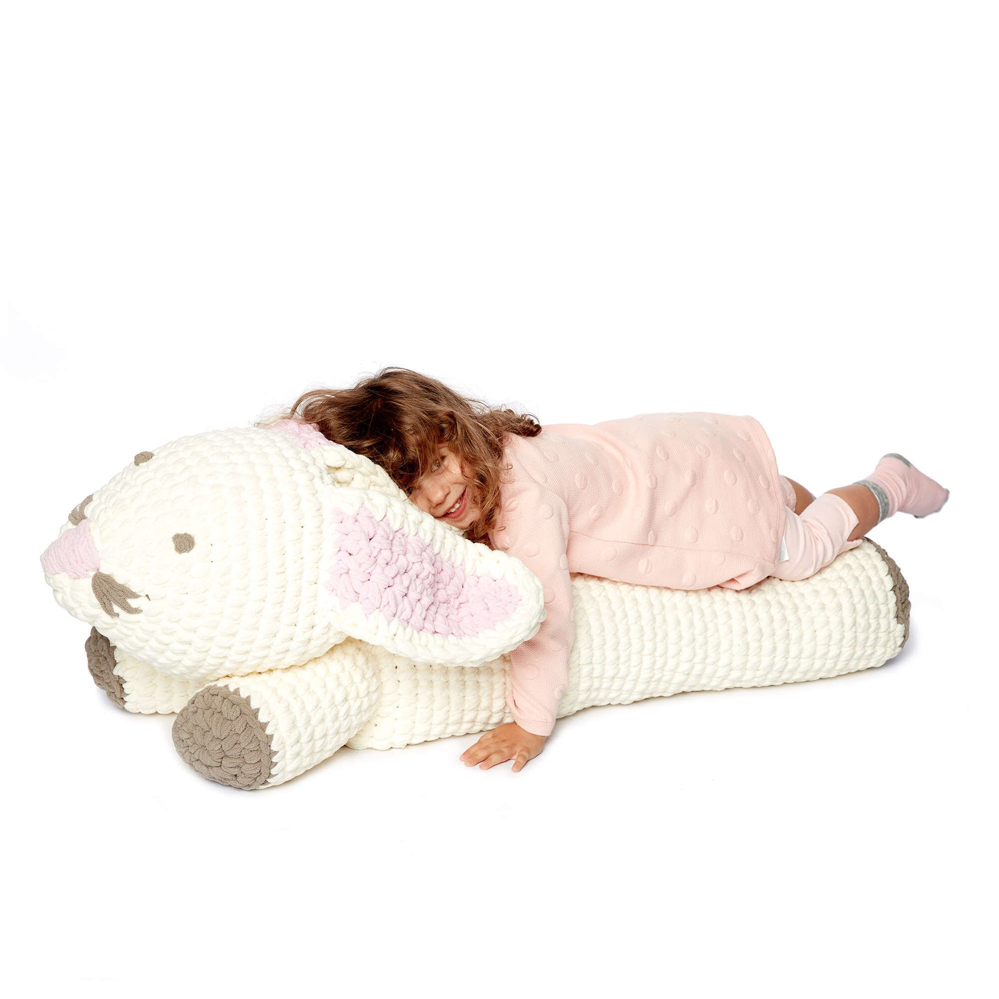 Bernat Crochet Bunny Floor Pillow Crochet Pillow made in Bernat Baby Blanket yarn