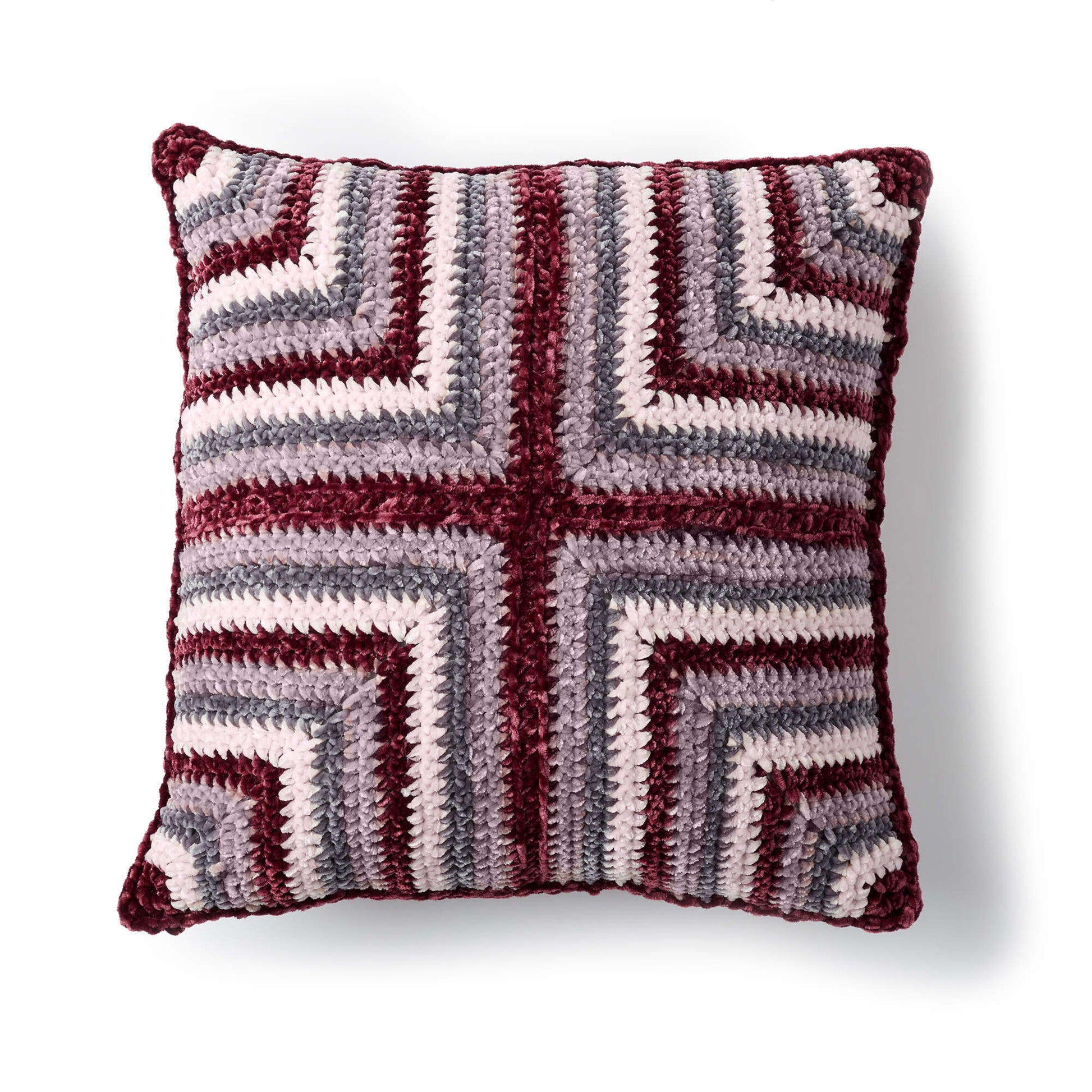 Bernat Mitered Squares Crochet Cushion Crochet Pillow made in Bernat Velvet yarn