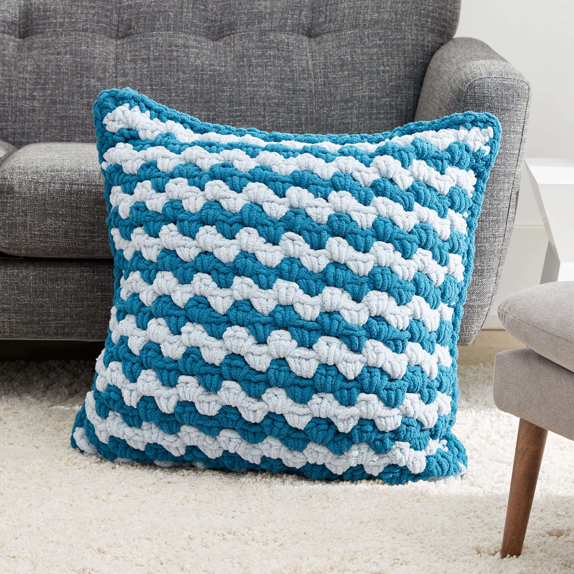 Bernat Granny Striped Crochet Floor Cushion Crochet Pillow made in Bernat Blanket Extra yarn