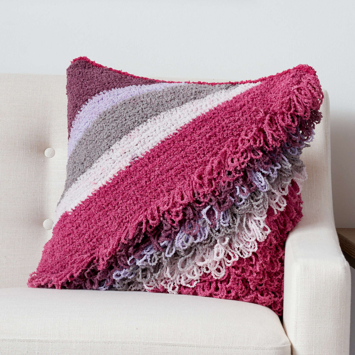 Crochet Pillow made in Bernat Blanket Breezy yarn