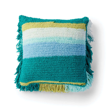 Bernat Freeform Fringe Crochet Cushion Crochet Pillow made in Bernat Blanket Breezy yarn