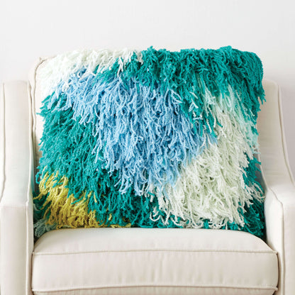 Bernat Freeform Fringe Crochet Cushion Crochet Pillow made in Bernat Blanket Breezy yarn