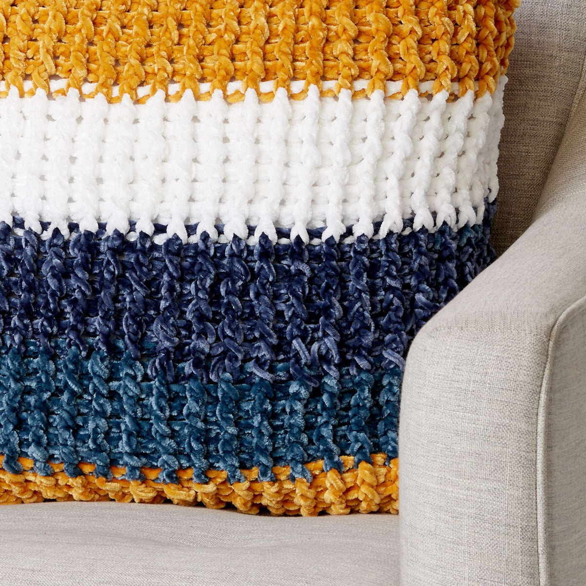 Crochet Pillow made in Bernat Velvet Stripes yarn