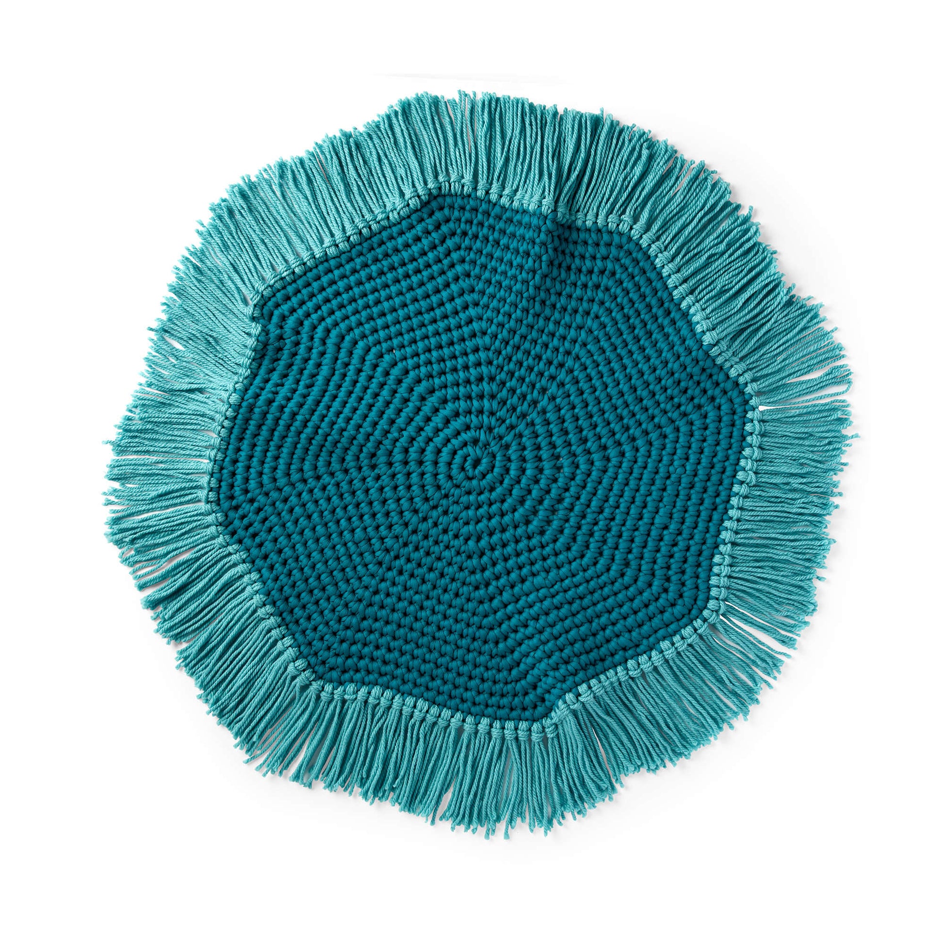 Bernat Crochet Round Fringe Rug Crochet Poncho made in Bernat Maker Big yarn