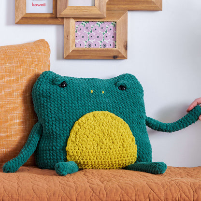 Bernat Fiona The Frog Crochet Pillow Crochet Toy made in Bernat Blanket yarn