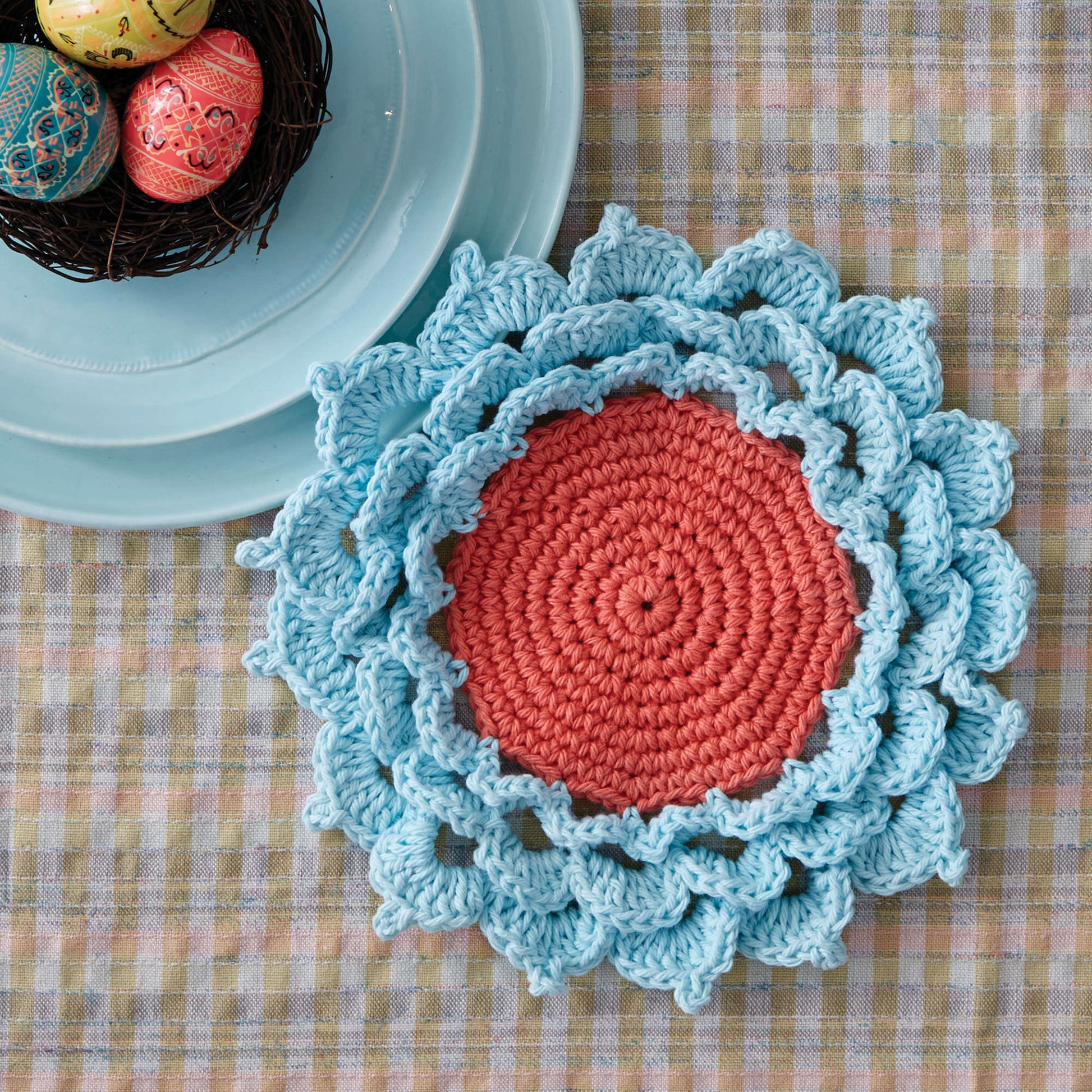 Free Bernat Spring Flower Coaster Crochet Pattern