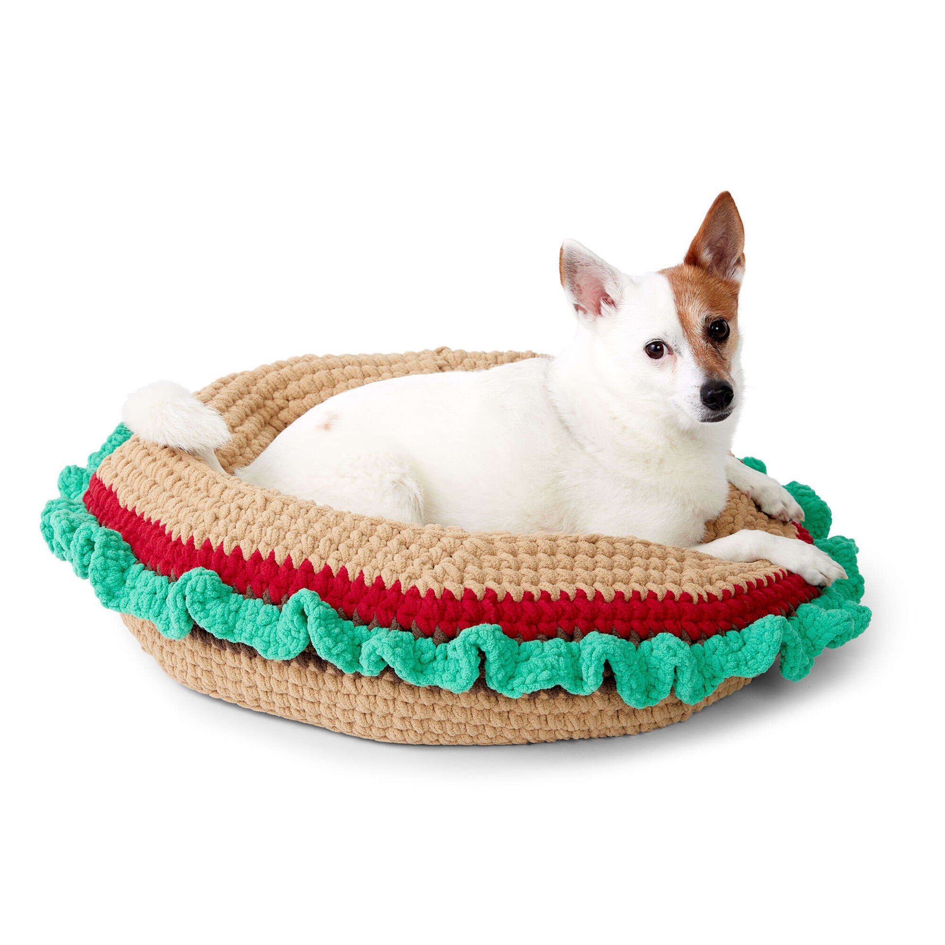 Bernat Crochet Burger Pet Bed Crochet Pet Bed made in Bernat Blanket yarn